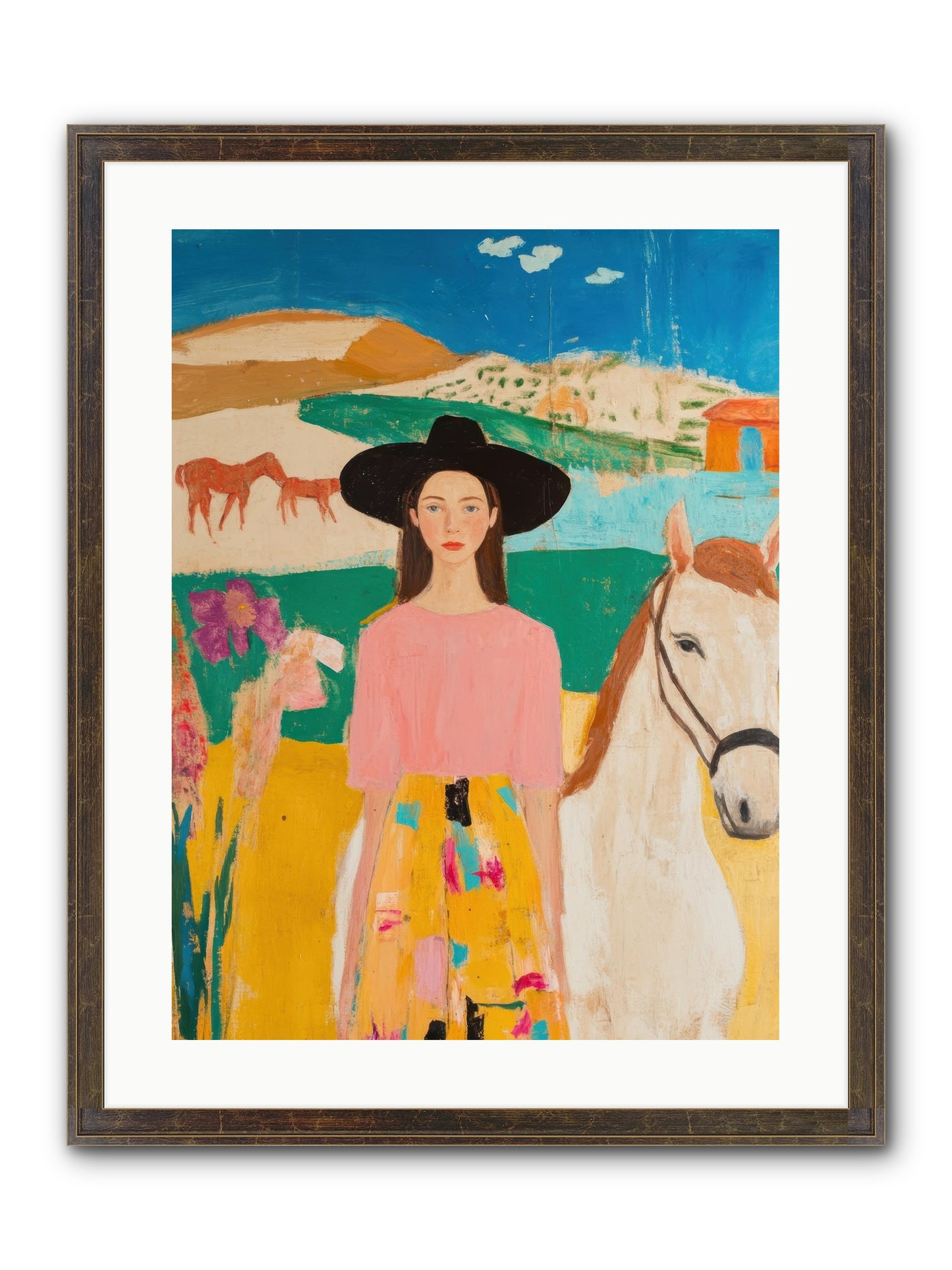 Bronco Belle Framed Print - Slimwoods Black/Gold 18x24