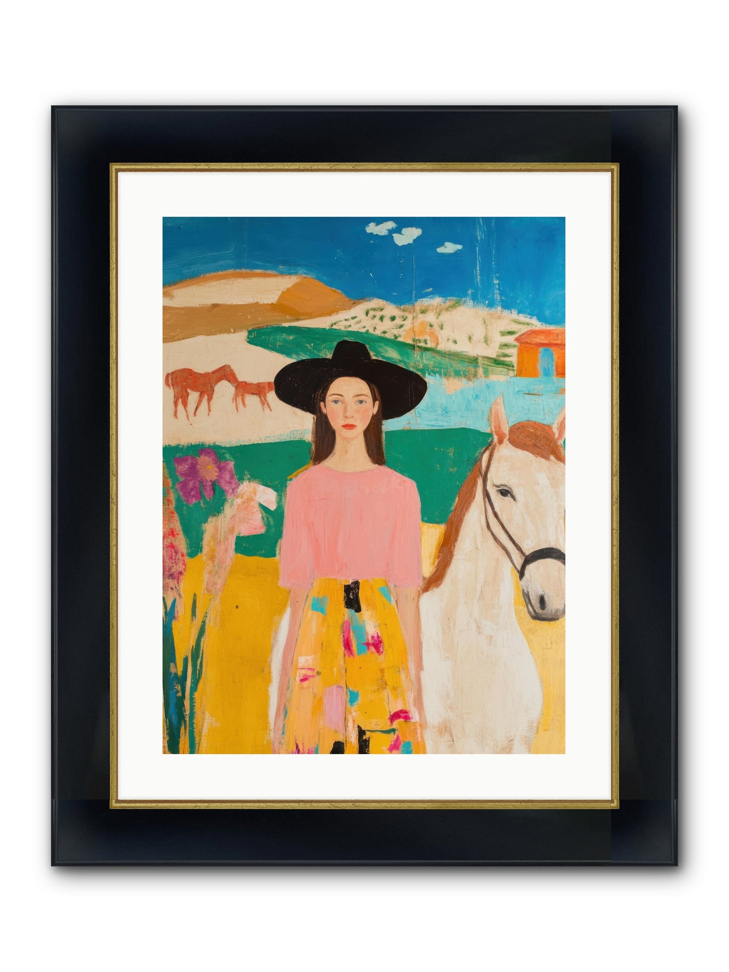 Bronco Belle Framed Print - Wide Black w/Gold 18x24