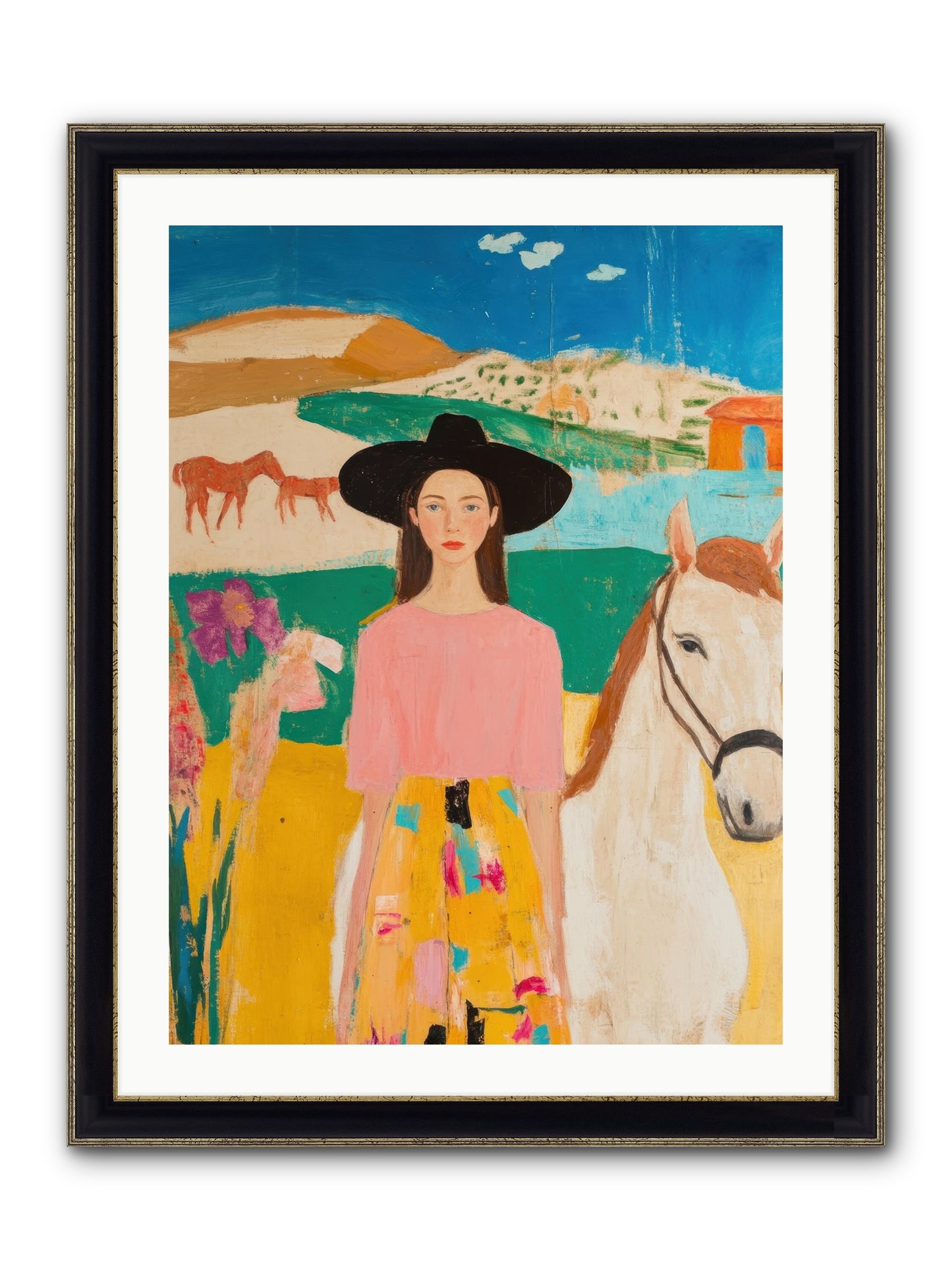 Bronco Belle Framed Print - Black & Gold 24x32