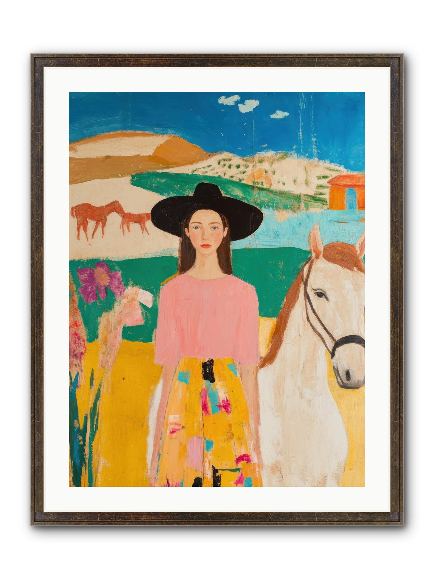 Bronco Belle Framed Print - Slimwoods Black/Gold 24x32