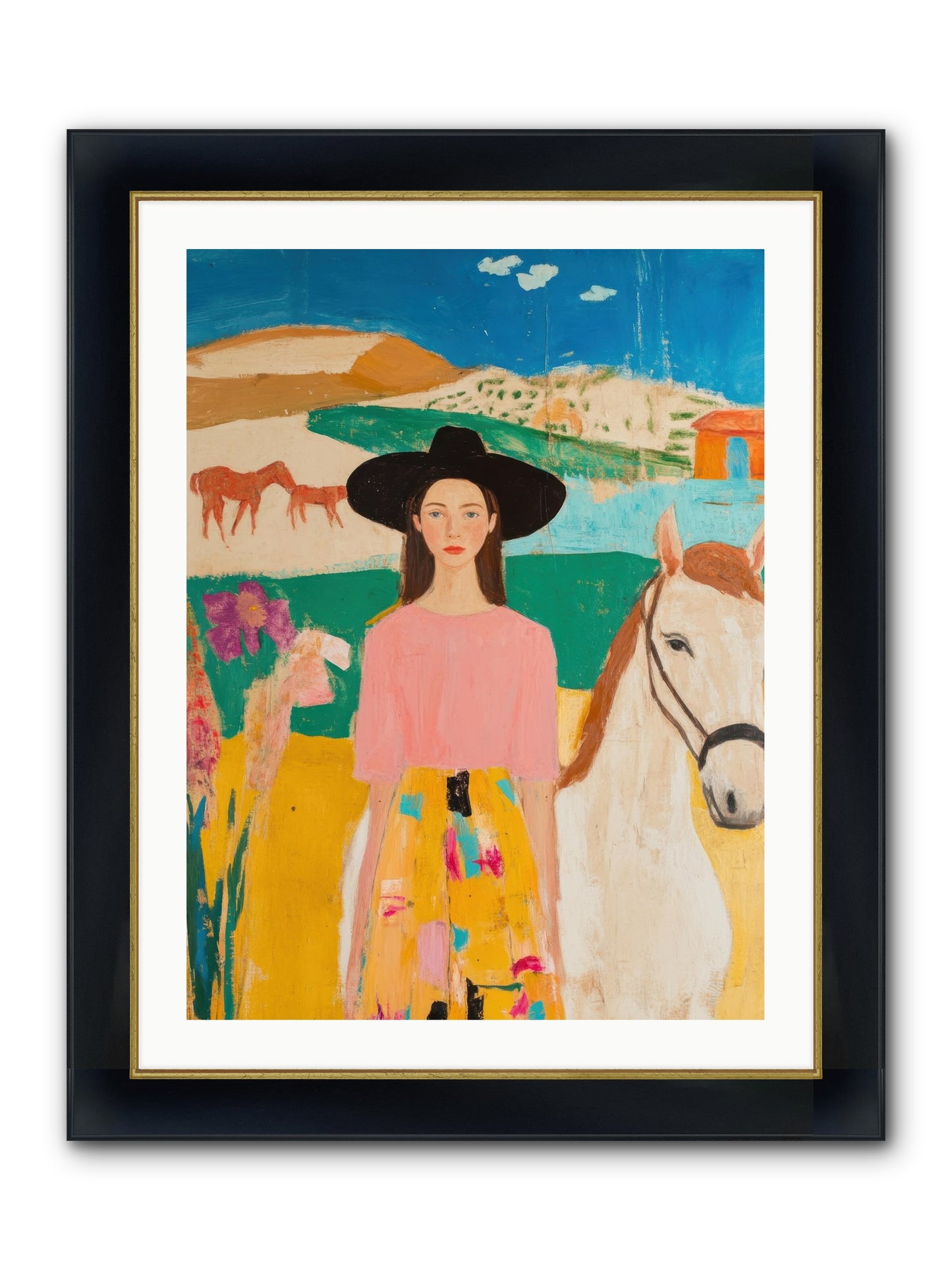 Bronco Belle Framed Print - Wide Black w/Gold 24x32