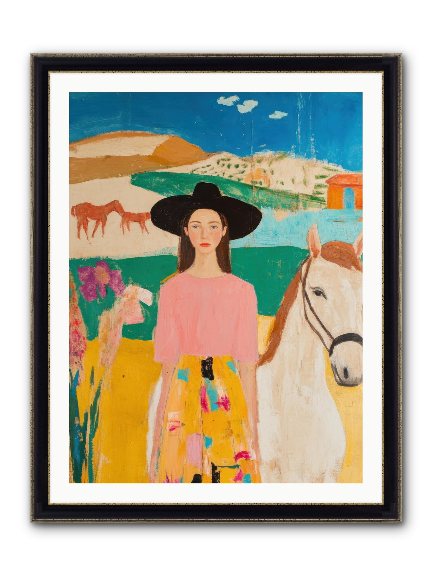 Bronco Belle Framed Print - Black & Gold 30x40