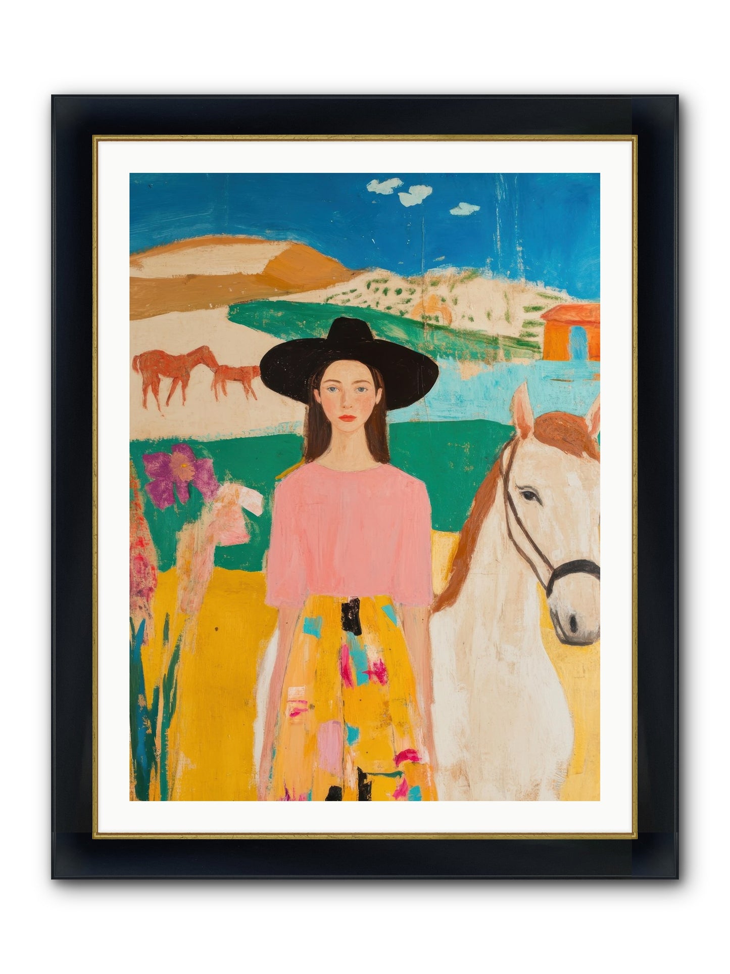 Bronco Belle Framed Print - Wide Black w/Gold 30x40