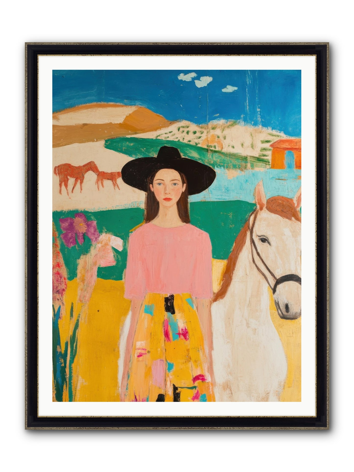Bronco Belle Framed Print - Black & Gold 36x48