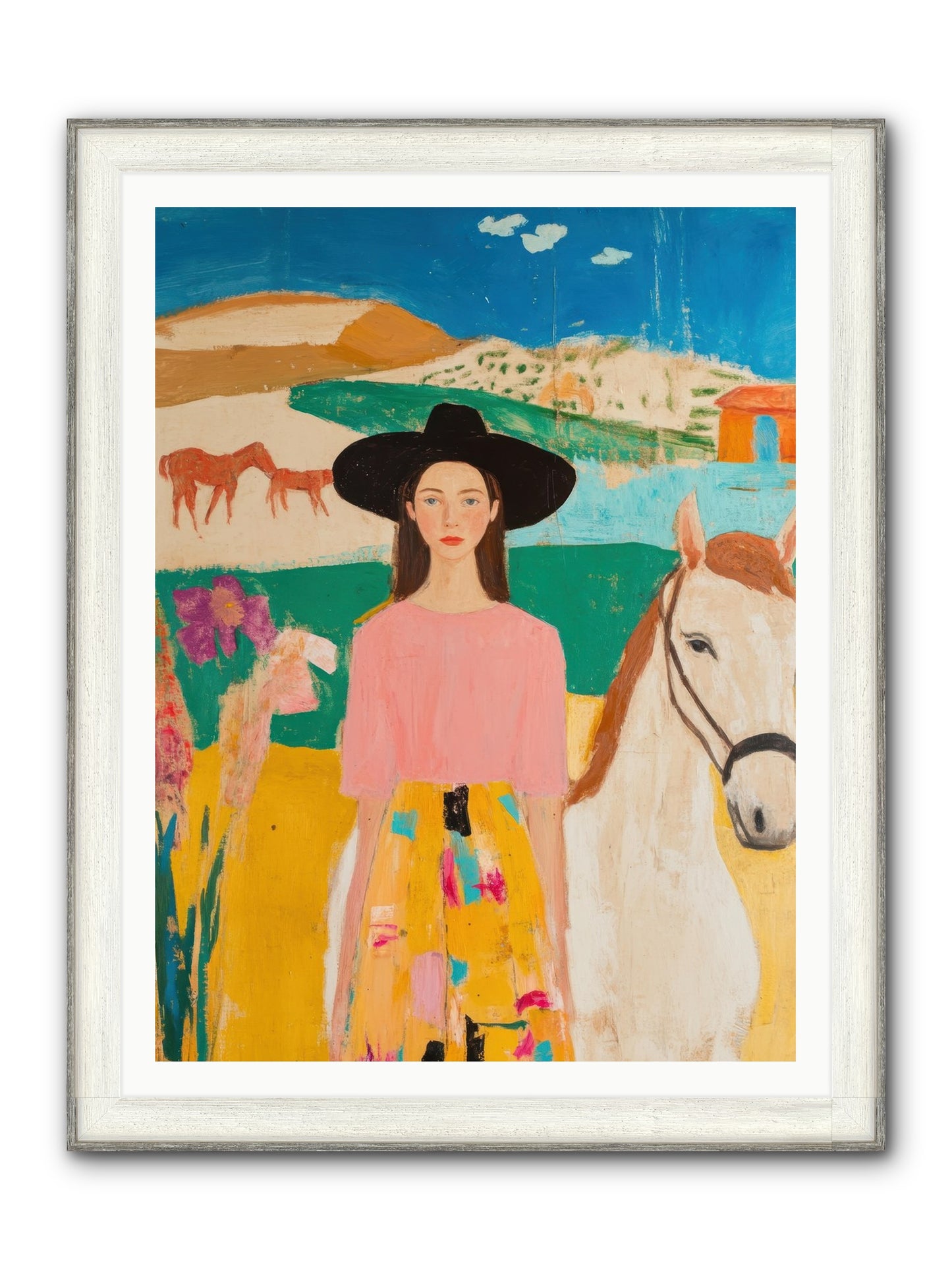 Bronco Belle Framed Print - Driftwood White 36x48