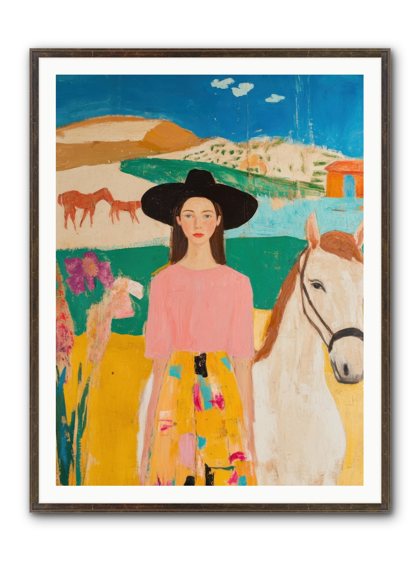 Bronco Belle Framed Print - Slimwoods Black/Gold 36x48