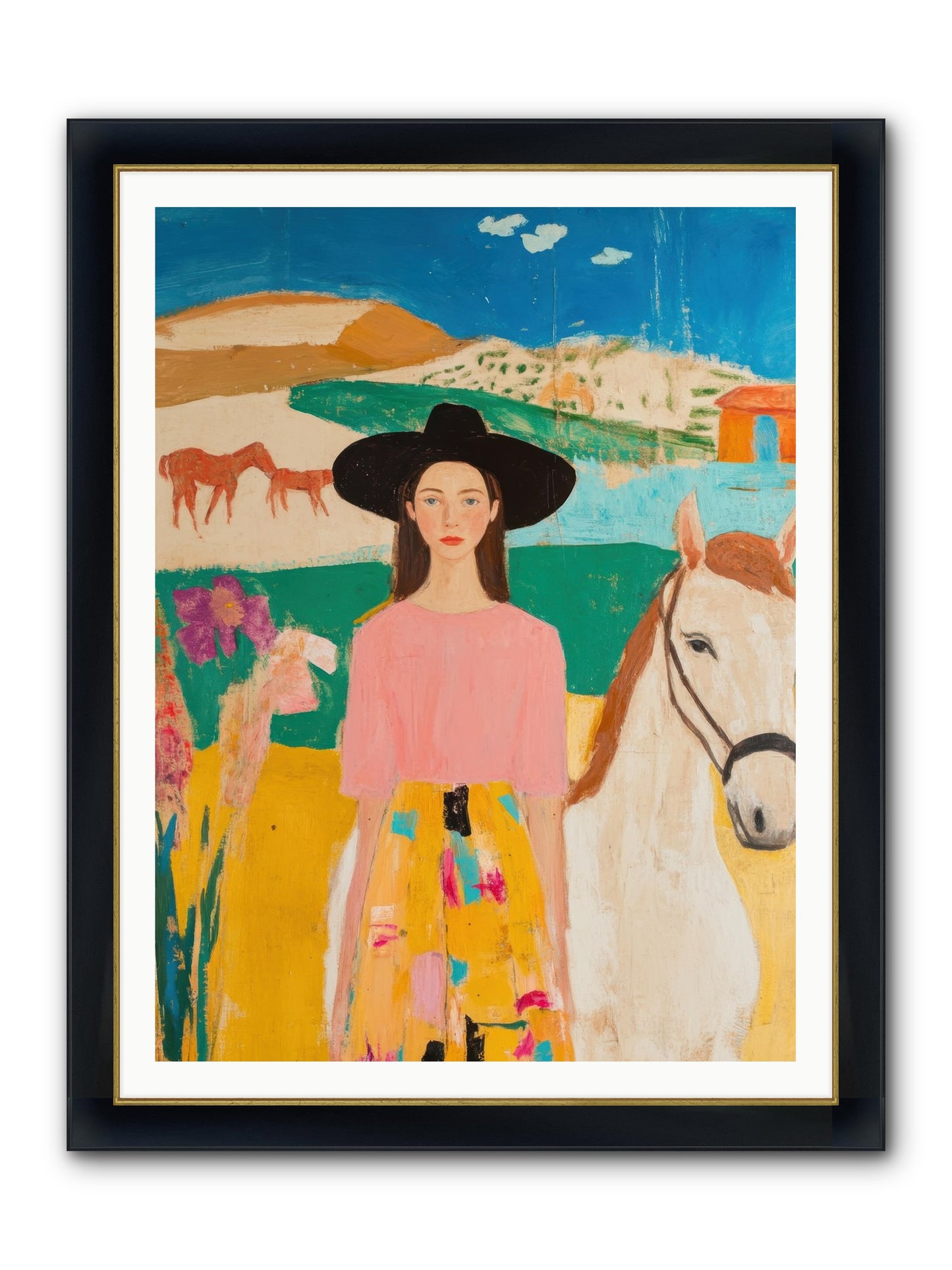 Bronco Belle Framed Print - Wide Black w/Gold 36x48