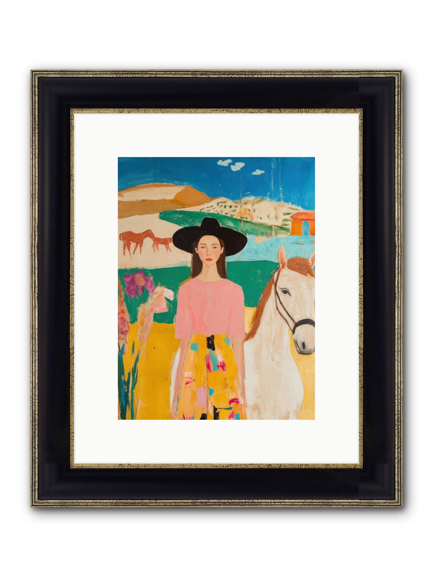 Bronco Belle Framed Print - Black & Gold 9x12
