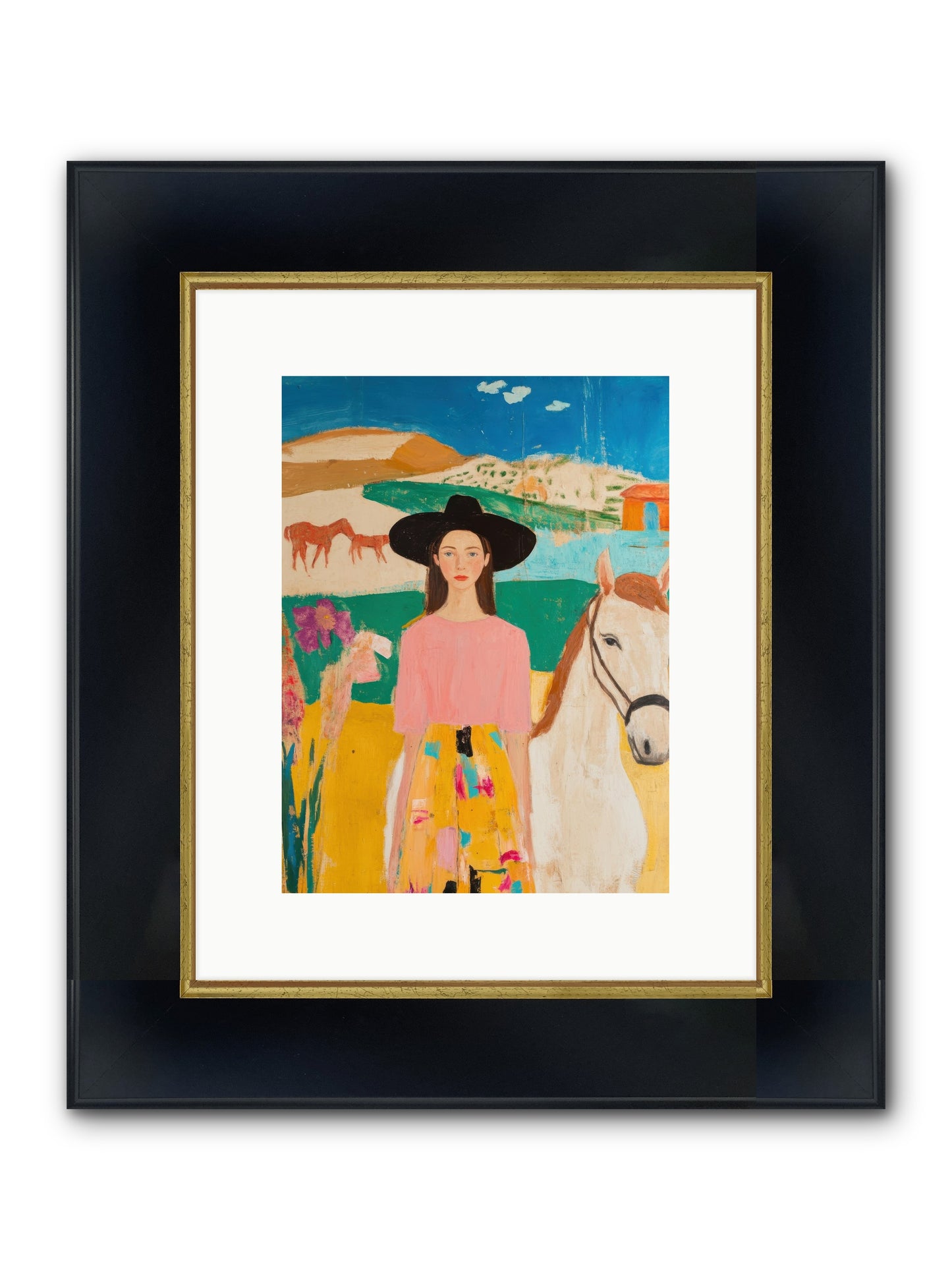 Bronco Belle Framed Print - Wide Black w/Gold 9x12