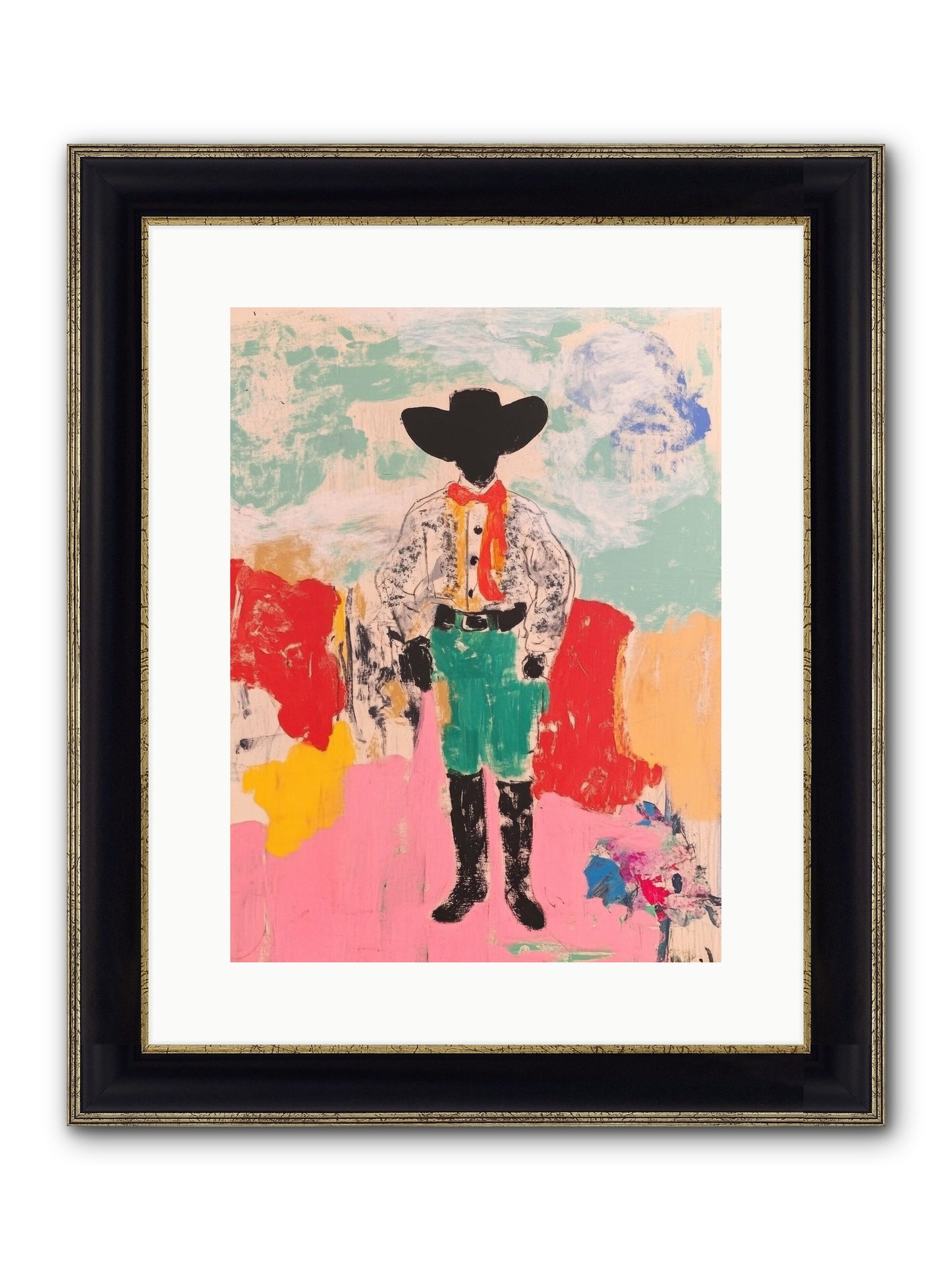 Bronco Buster Framed Print - Black & Gold 12x16