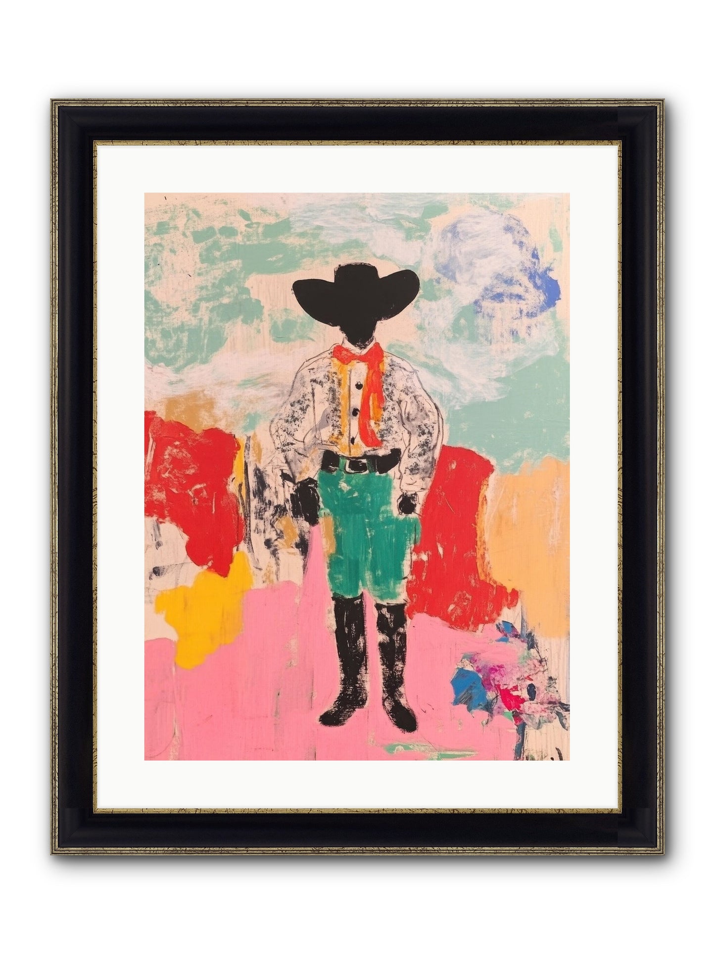 Bronco Buster Framed Print - Black & Gold 18x24