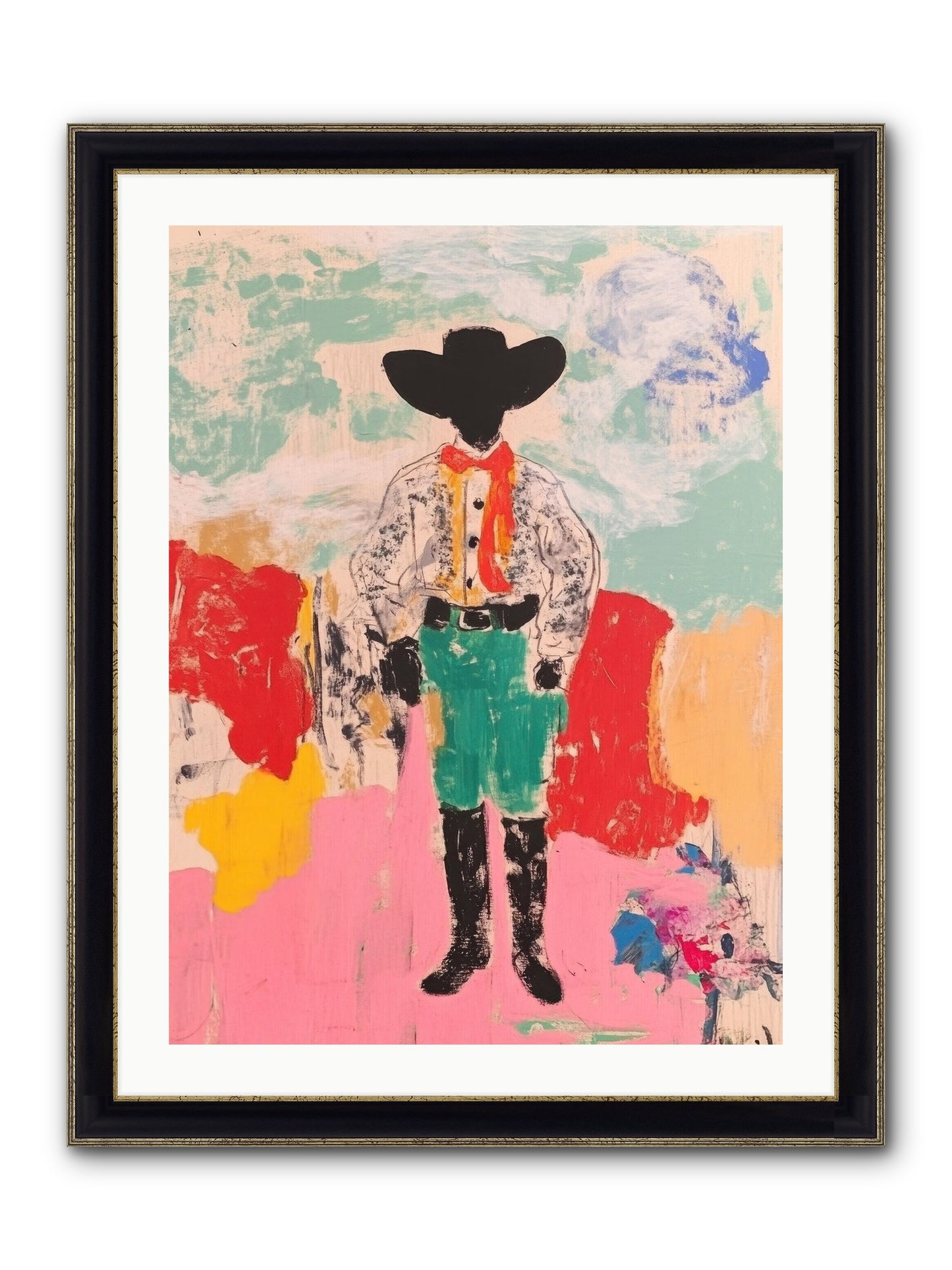Bronco Buster Framed Print - Black & Gold 24x32