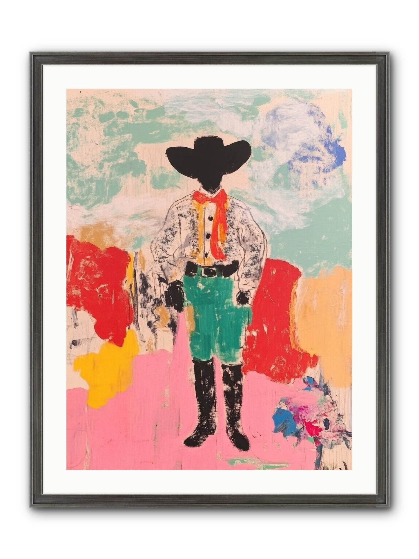 Bronco Buster Framed Print - Slimwoods Black/Silver 24x32