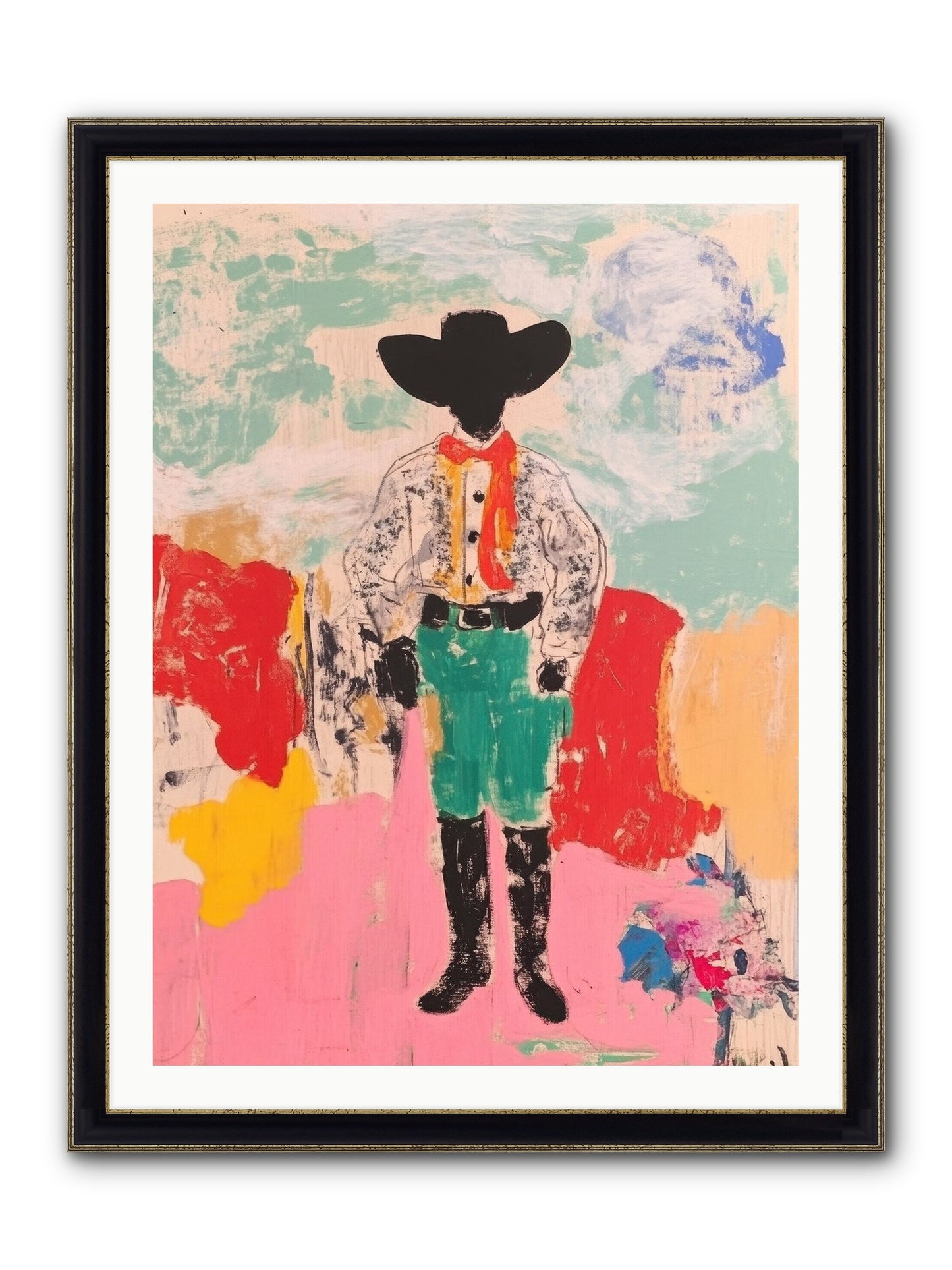 Bronco Buster Framed Print - Black & Gold 30x40