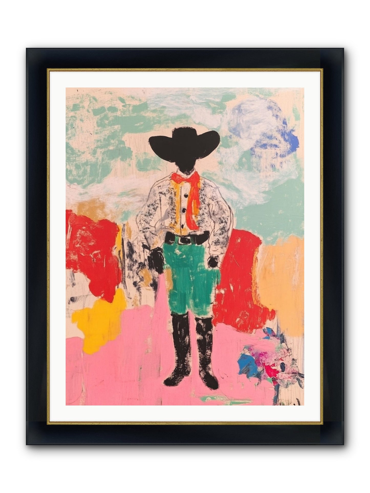 Bronco Buster Framed Print - Wide Black w/Gold 30x40