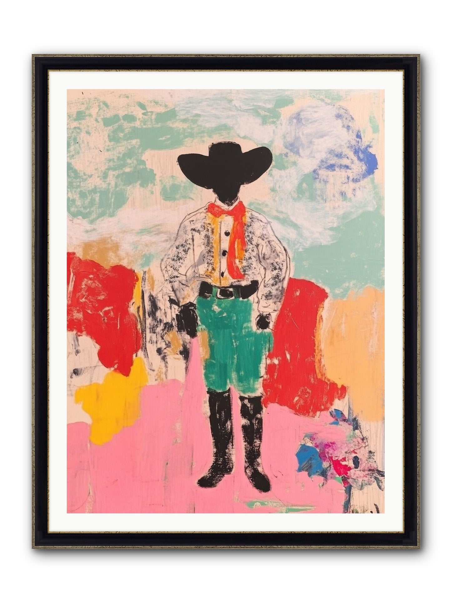 Bronco Buster Framed Print - Black & Gold 36x48