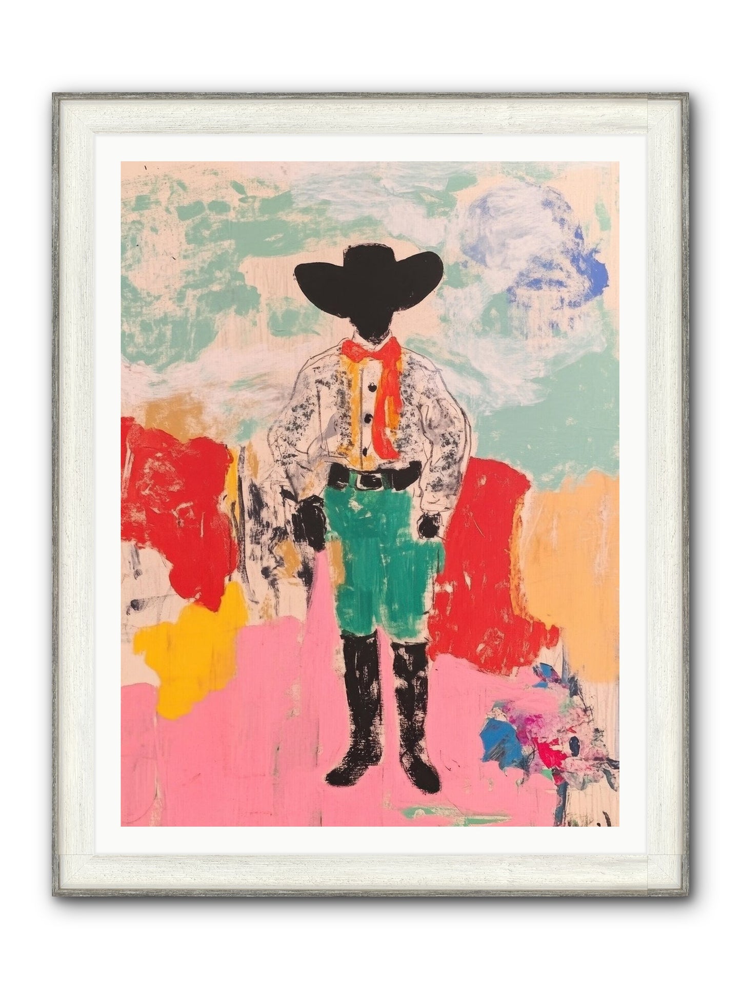 Bronco Buster Framed Print - Driftwood White 36x48