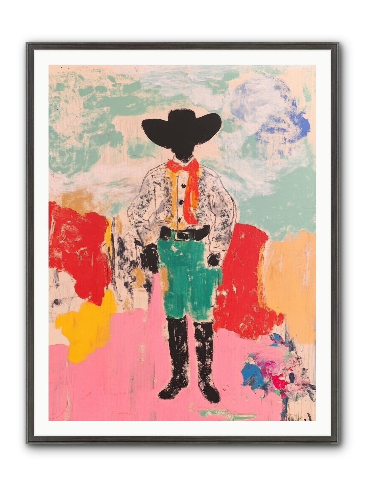 Bronco Buster Framed Print - Slimwoods Black/Silver 36x48