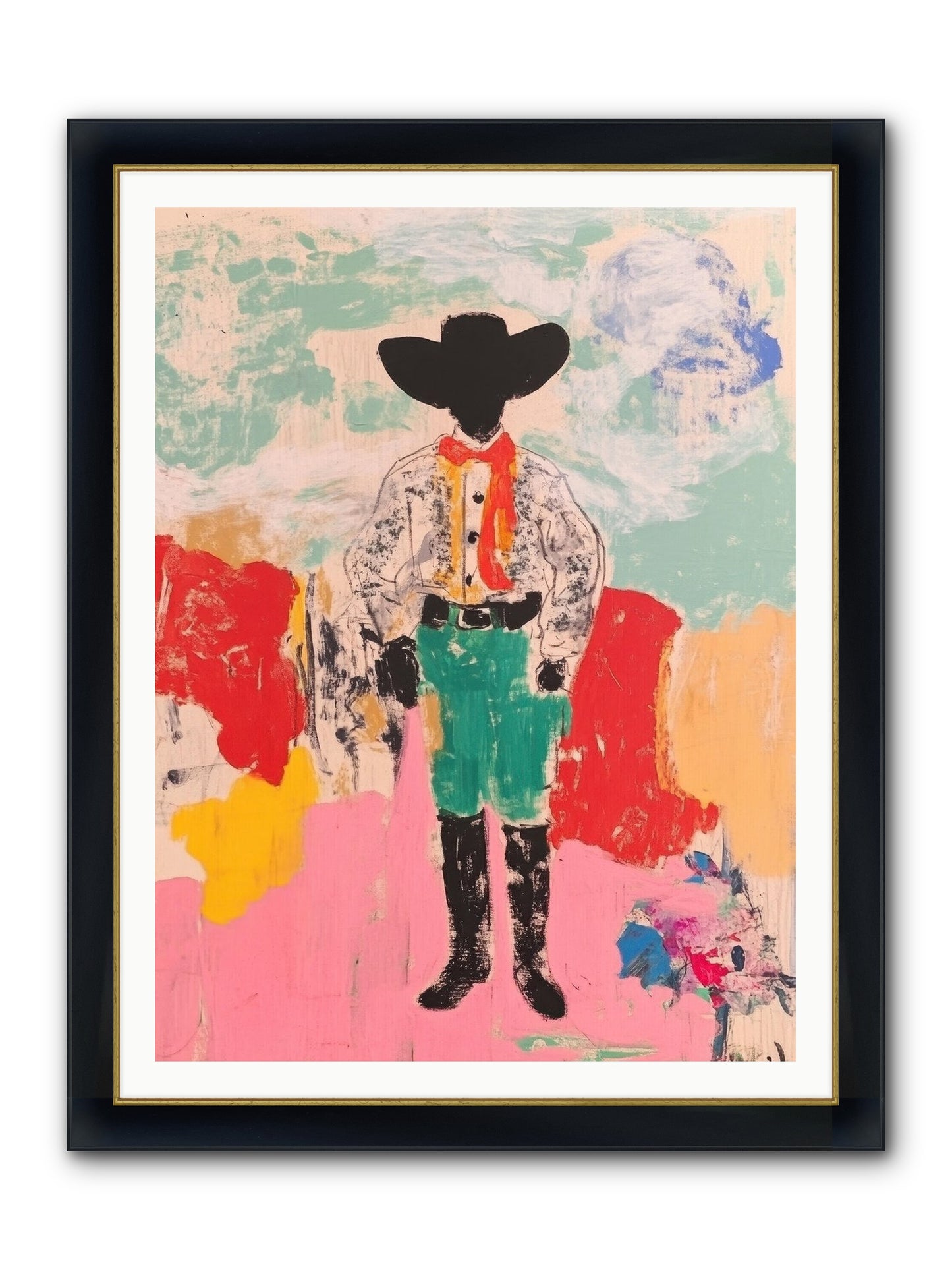 Bronco Buster Framed Print - Wide Black w/Gold 36x48