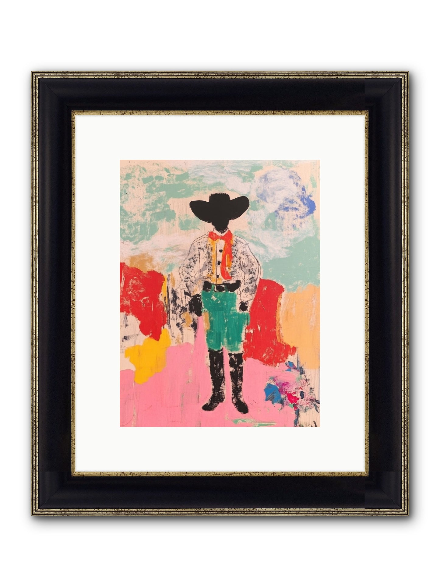 Bronco Buster Framed Print - Black & Gold 9x12