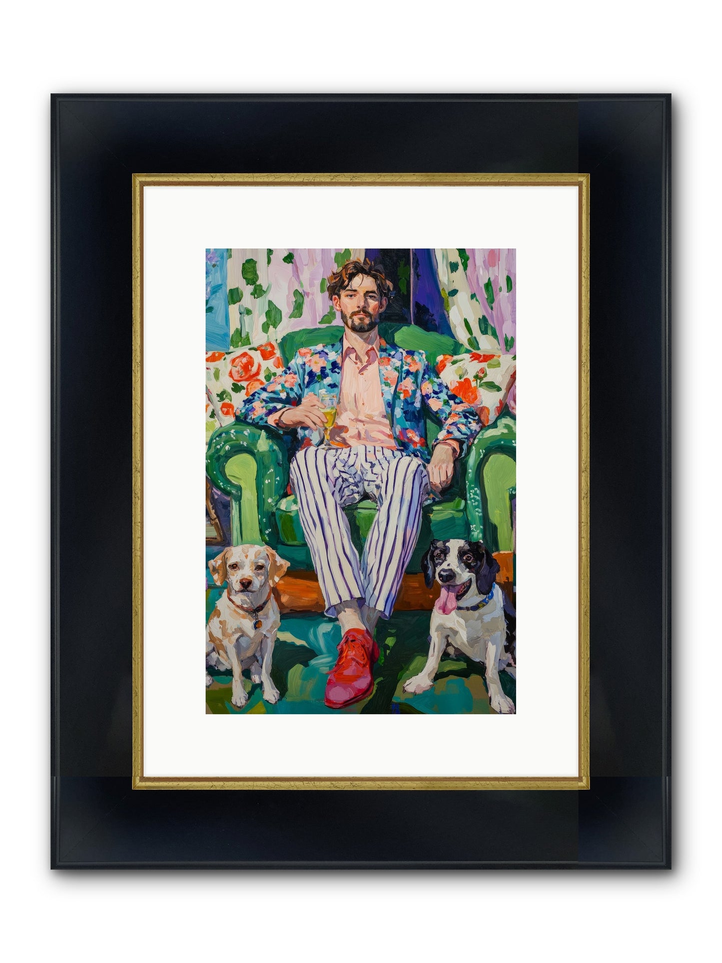 Bubbles With The Boys Framed Print - Wide Black w/Gold 10x15