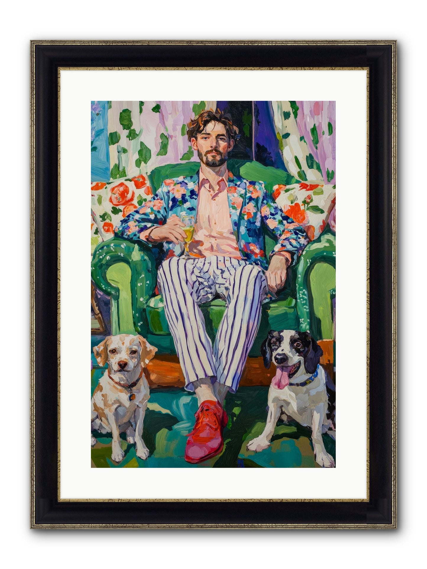 Bubbles With The Boys Framed Print - Black & Gold 16x24