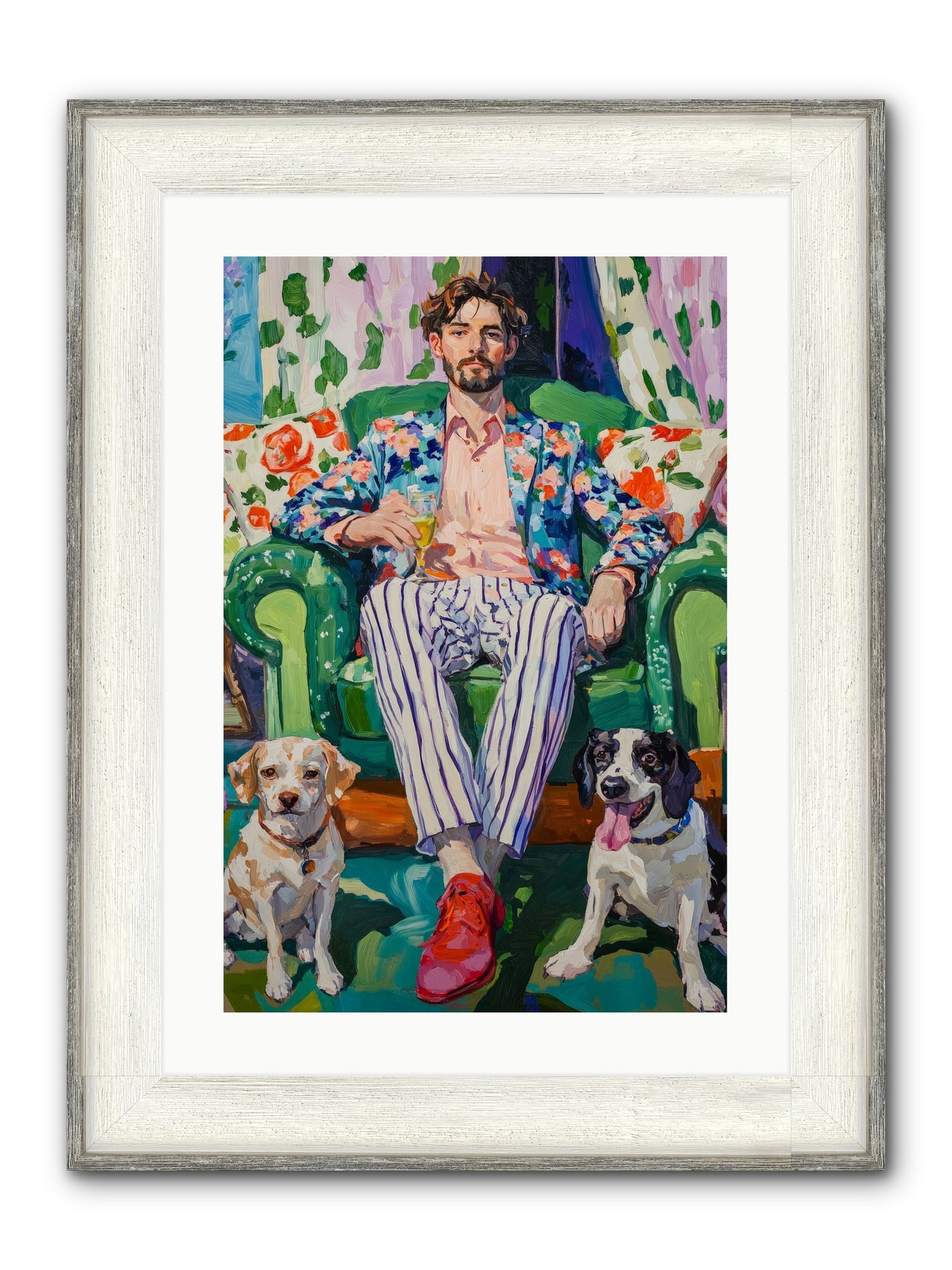 Bubbles With The Boys Framed Print - Driftwood White 16x24