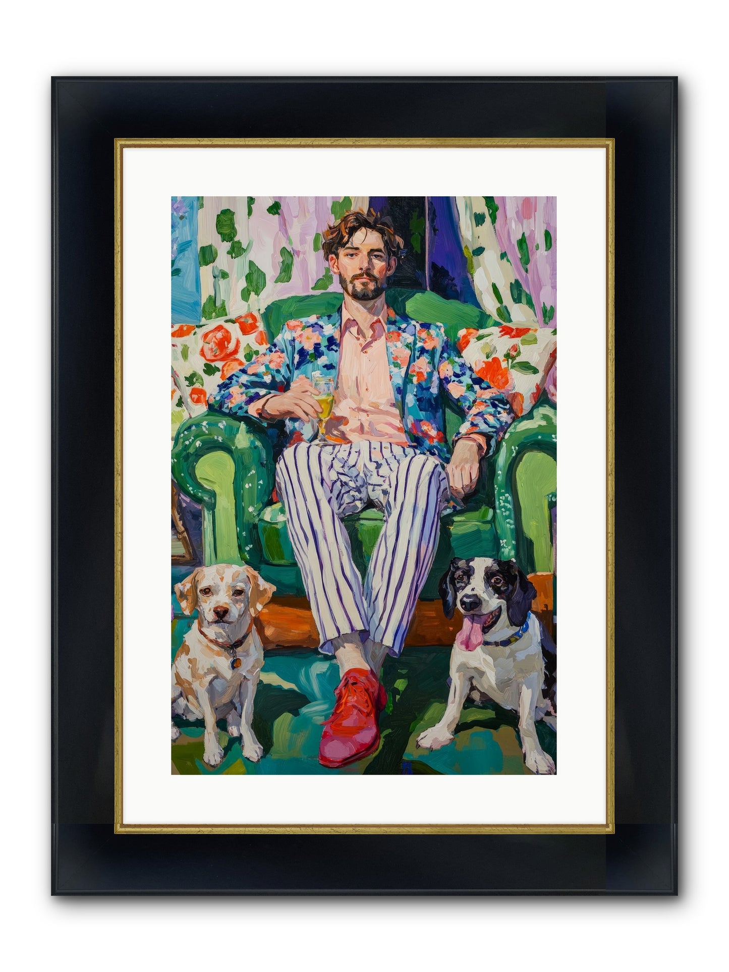 Bubbles With The Boys Framed Print - Wide Black w/Gold 16x24