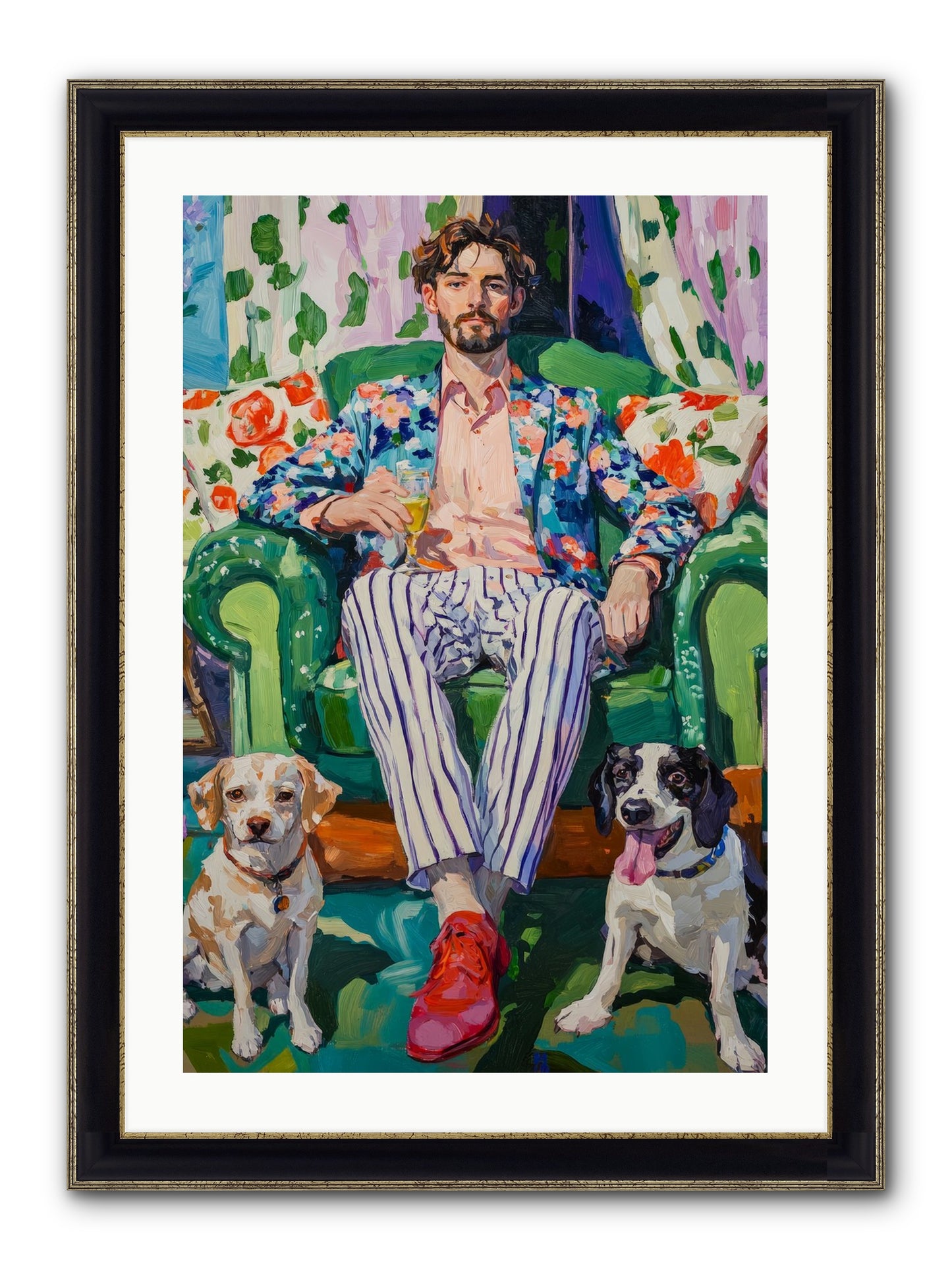 Bubbles With The Boys Framed Print - Black & Gold 20x30