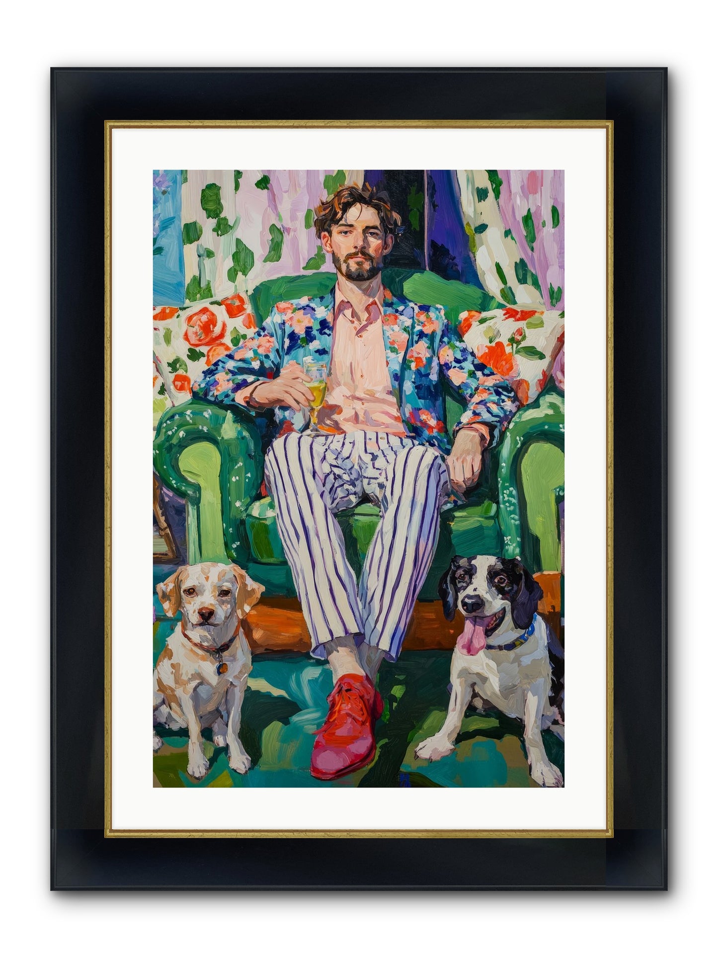 Bubbles With The Boys Framed Print - Wide Black w/Gold 20x30