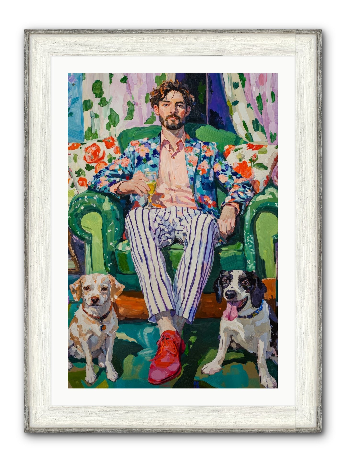 Bubbles With The Boys Framed Print - Driftwood White 24x36