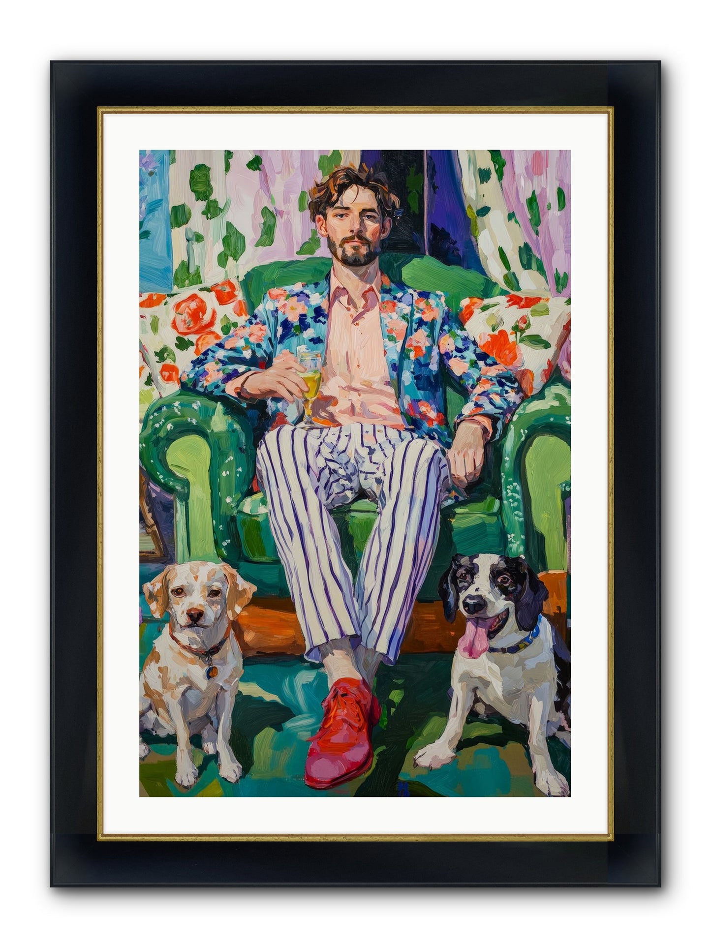 Bubbles With The Boys Framed Print - Wide Black w/Gold 24x36