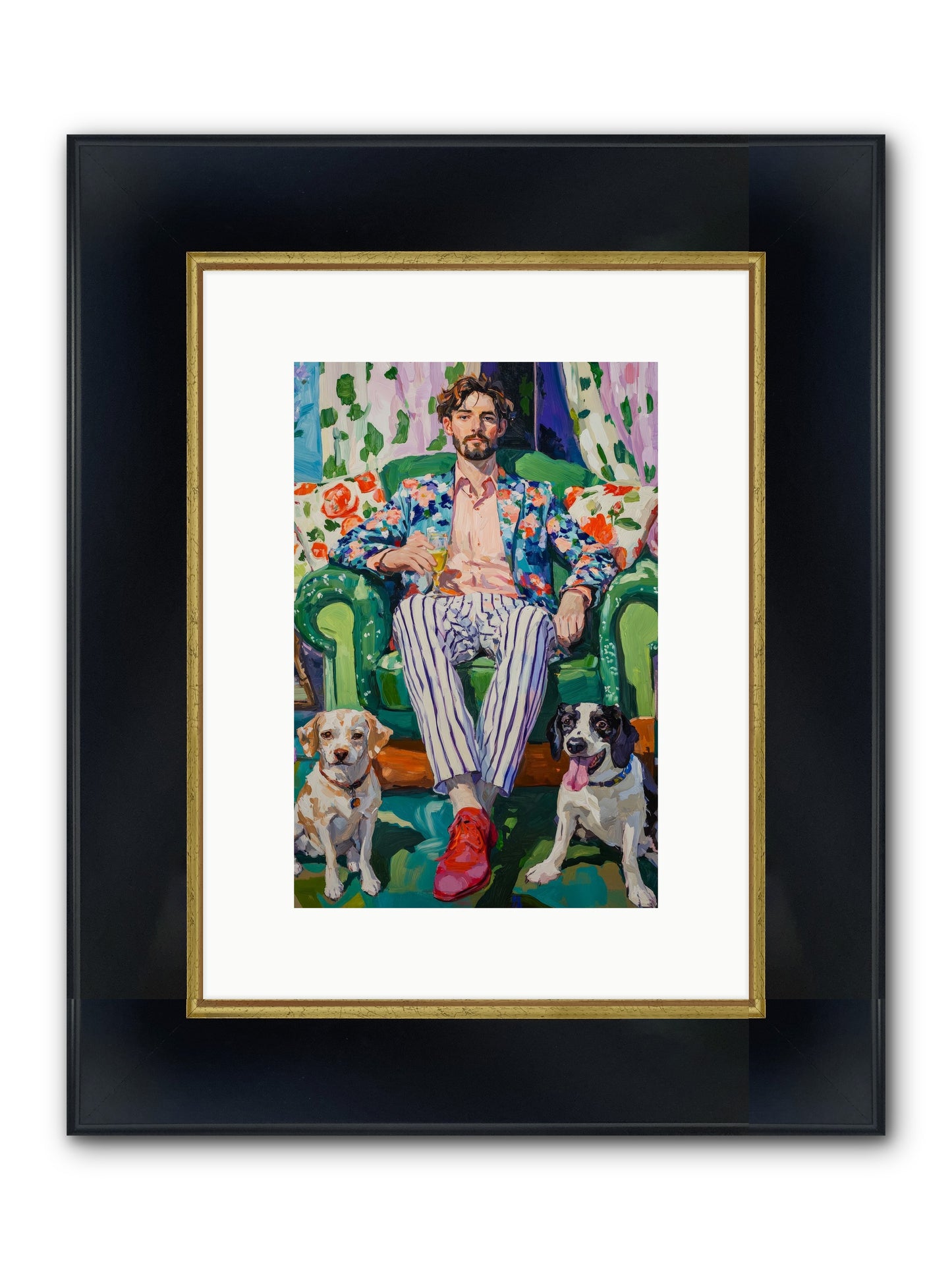 Bubbles With The Boys Framed Print - Wide Black w/Gold 8x12