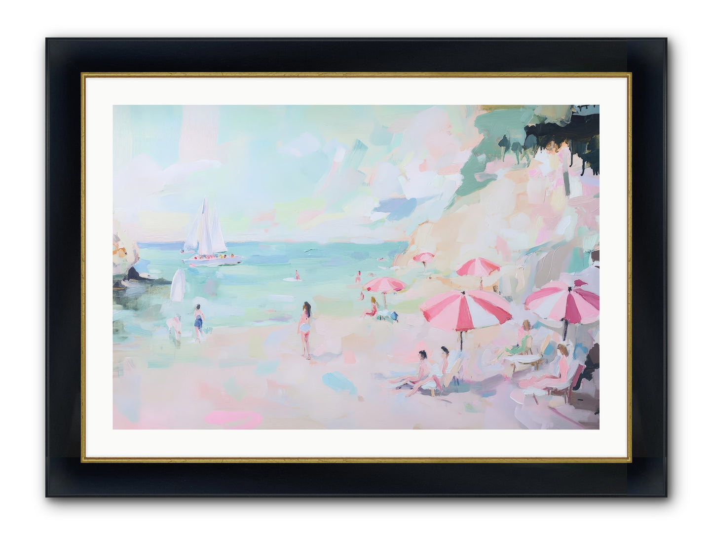 Côte D'Azur Blues Framed Print - Wide Black w/Gold 36x24
