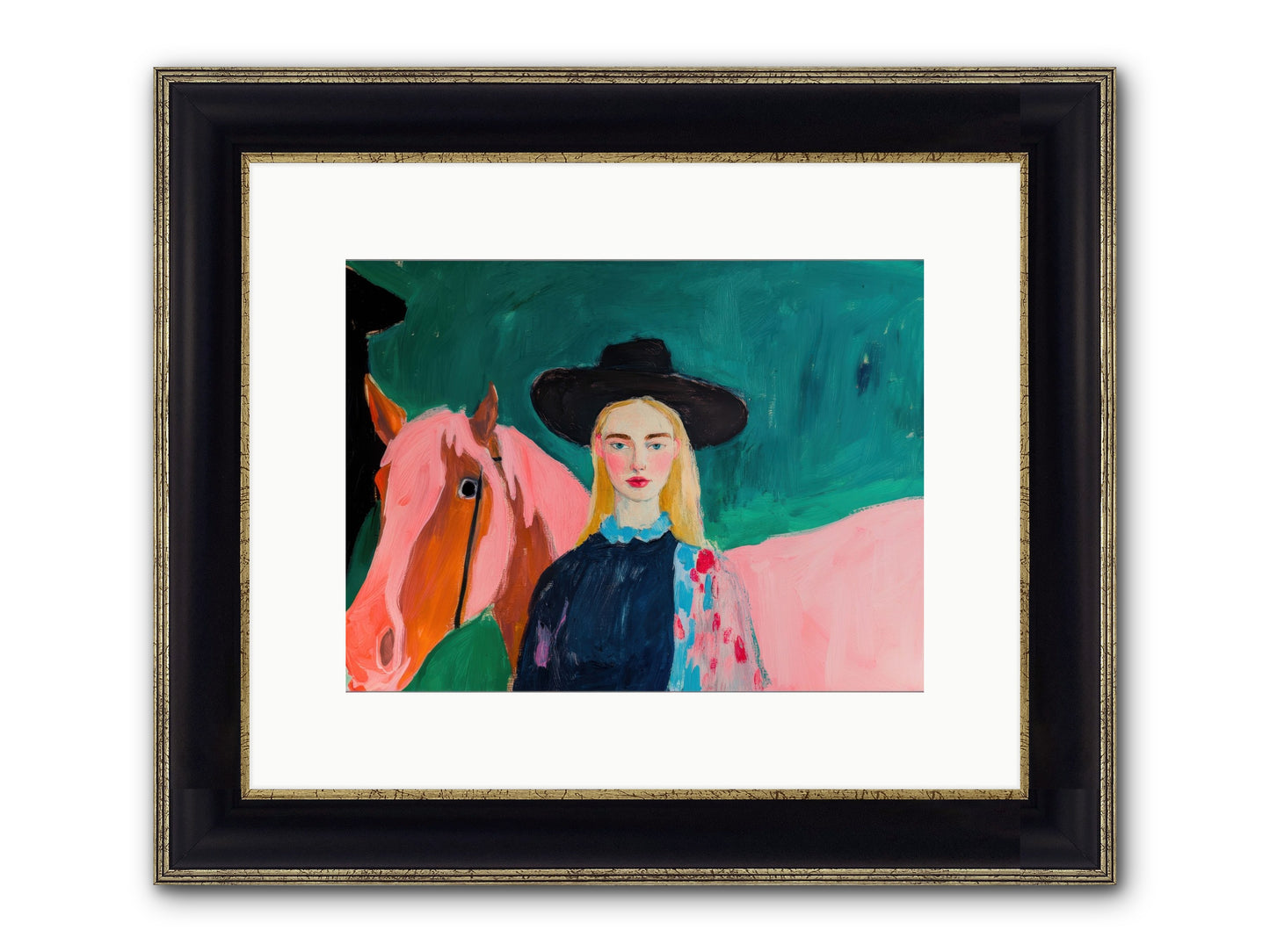 Cactus Bloom Cowgirl Framed Print - Black & Gold 12x9