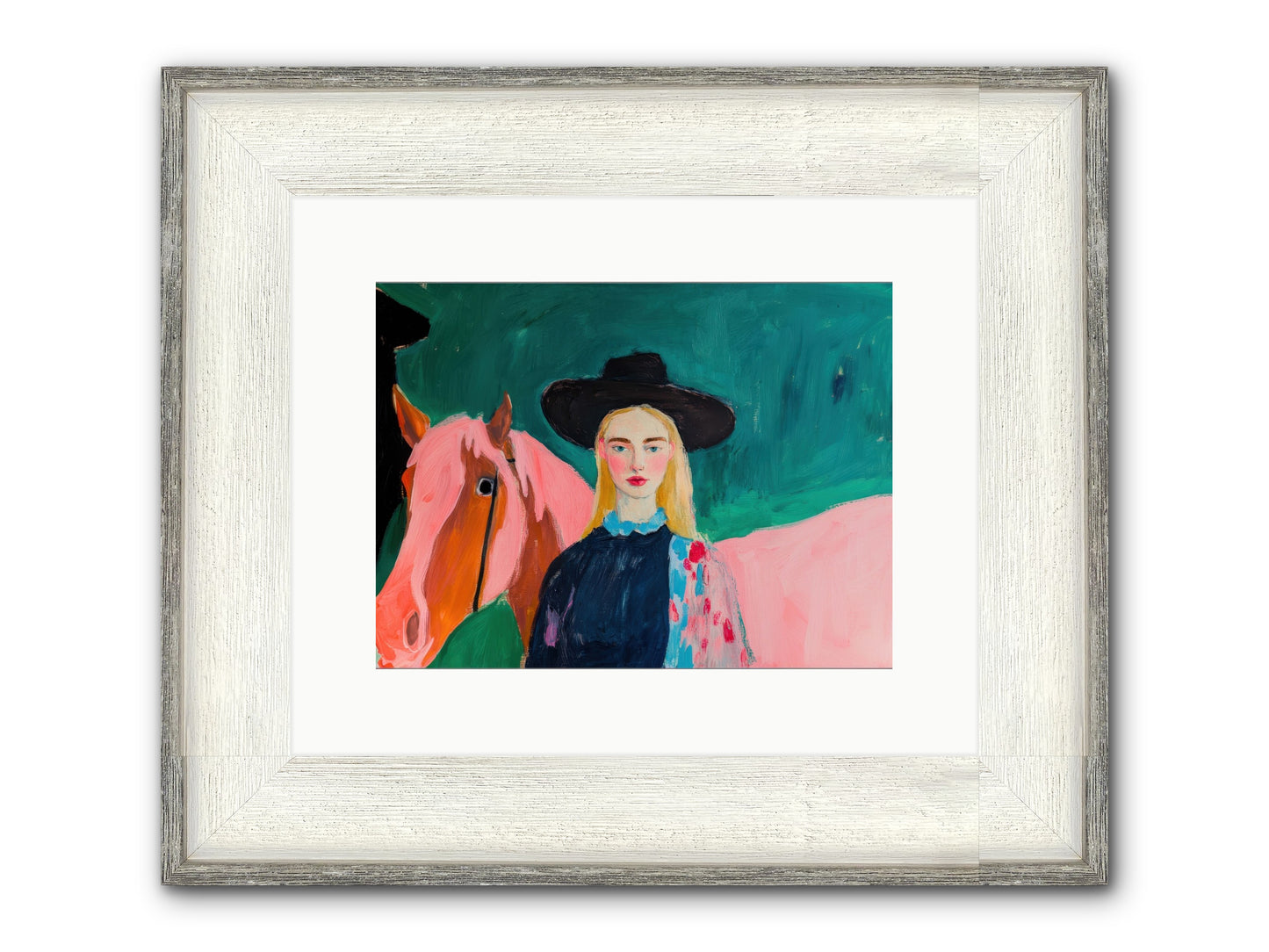 Cactus Bloom Cowgirl Framed Print - Driftwood White 12x9