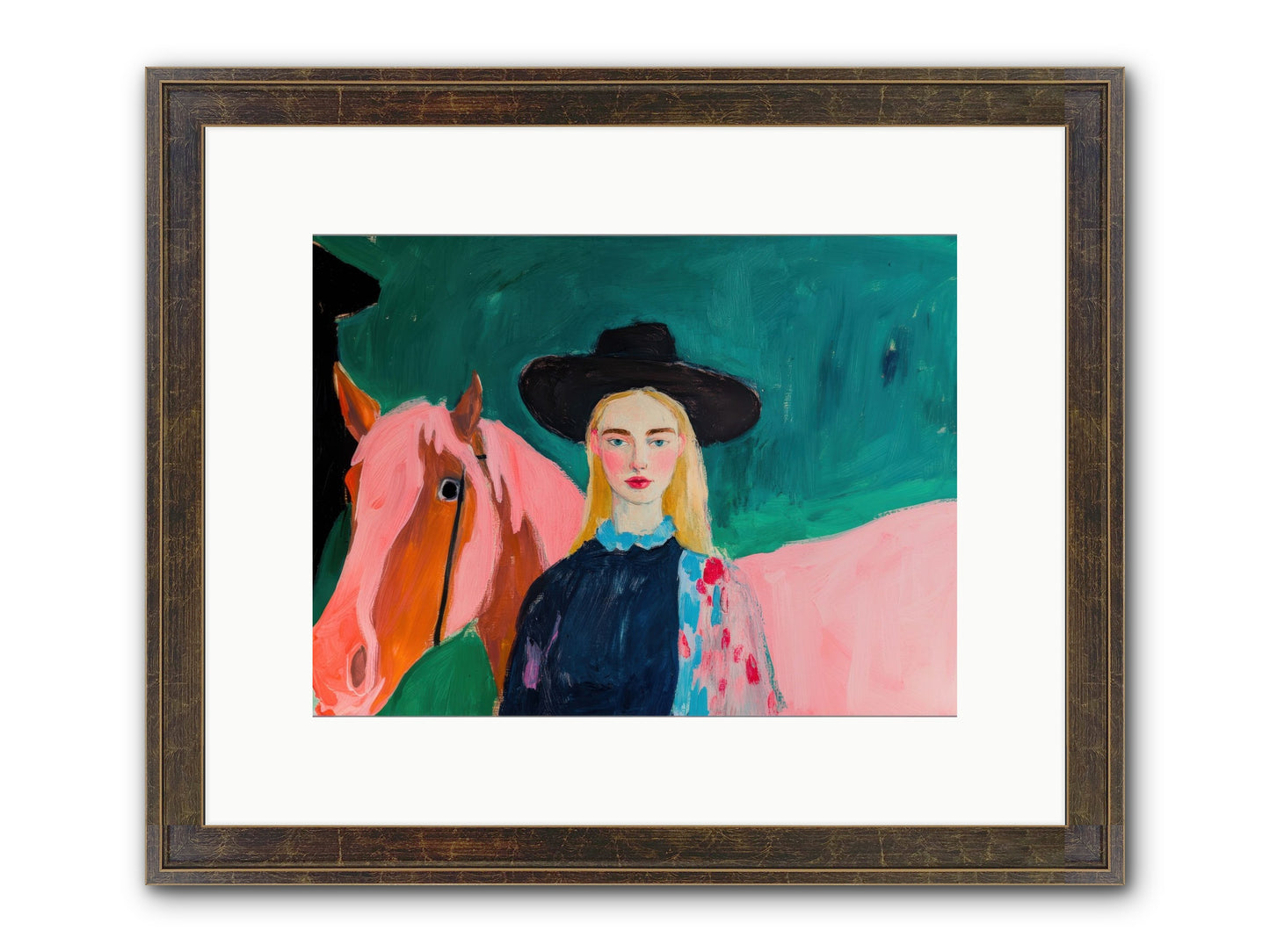 Cactus Bloom Cowgirl Framed Print - Slimwoods Black/Gold 12x9