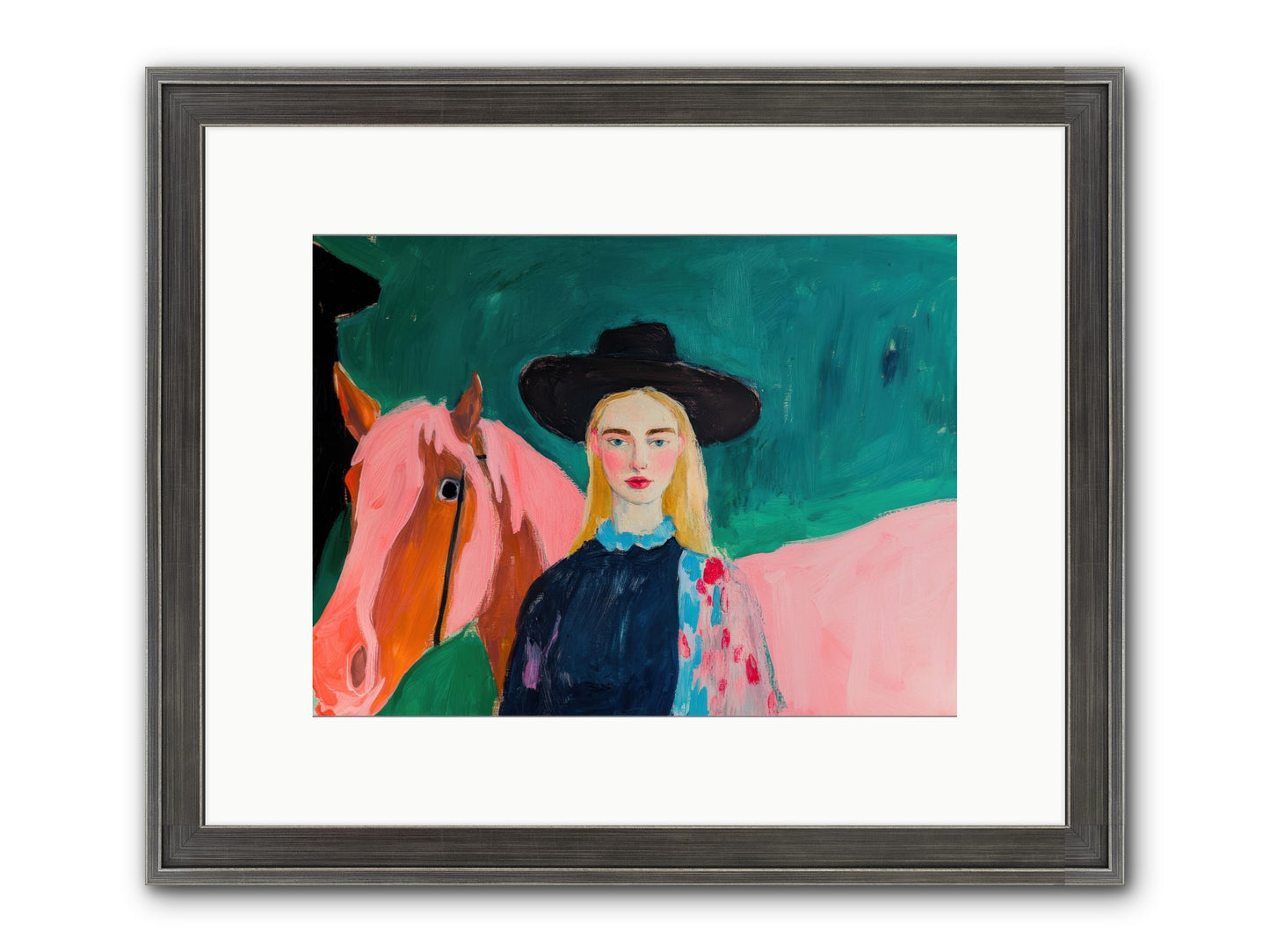 Cactus Bloom Cowgirl Framed Print - Slimwoods Black/Silver 12x9