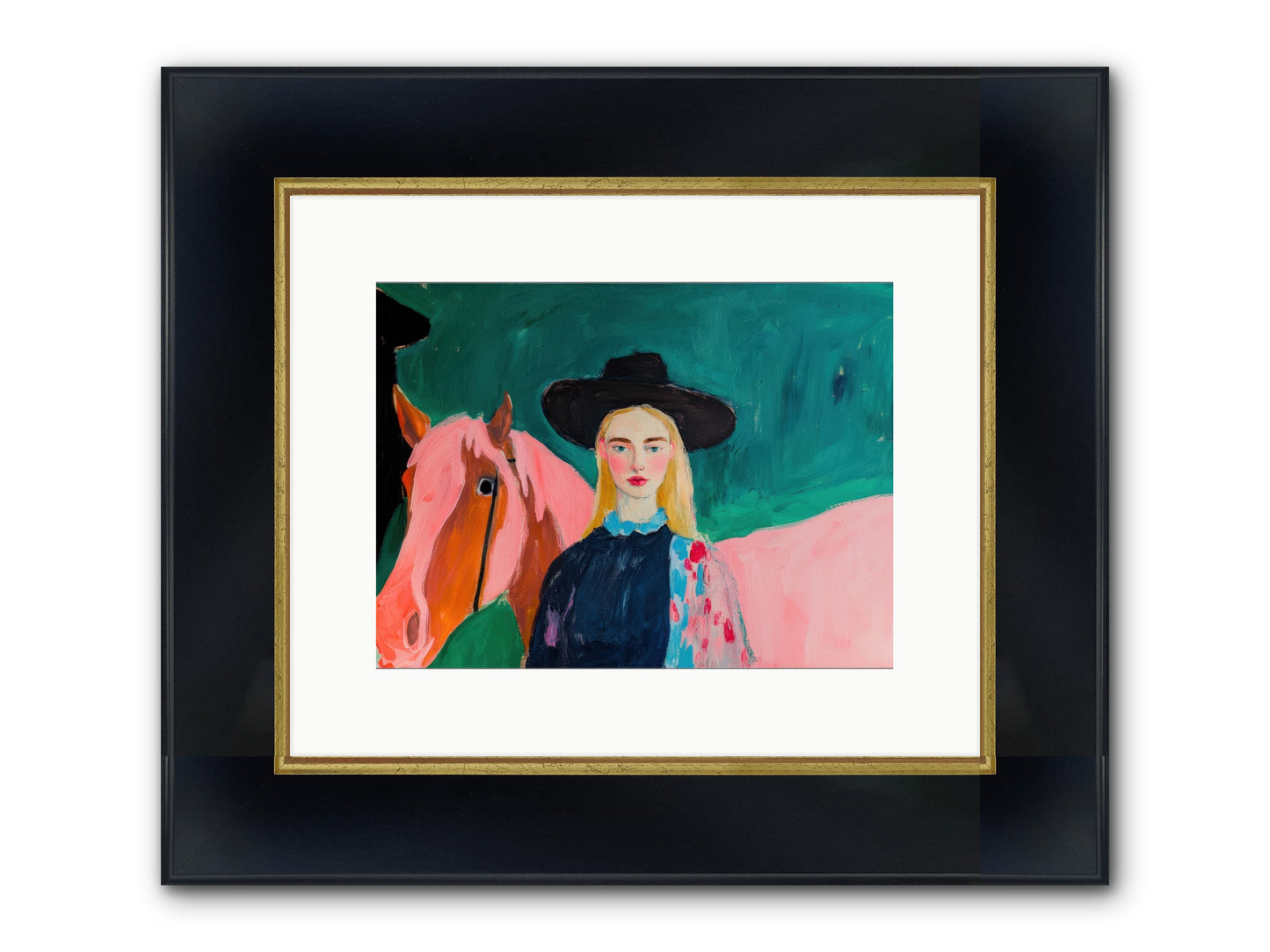 Cactus Bloom Cowgirl Framed Print - Wide Black w/Gold 12x9