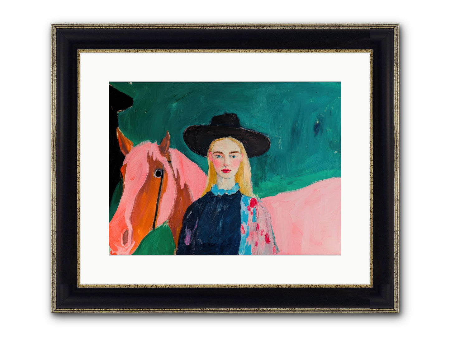 Cactus Bloom Cowgirl Framed Print - Black & Gold 16x12
