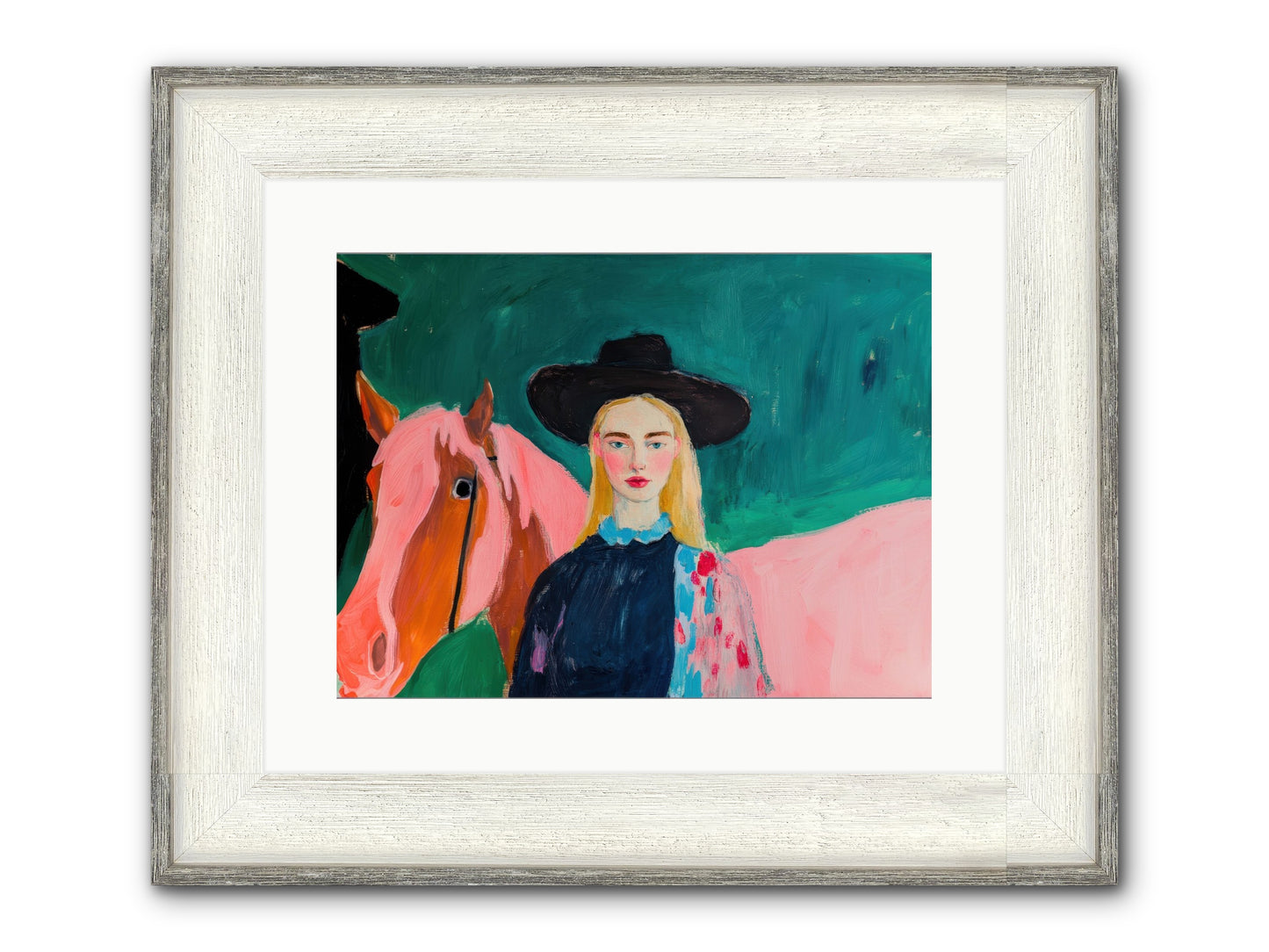 Cactus Bloom Cowgirl Framed Print - Driftwood White 16x12
