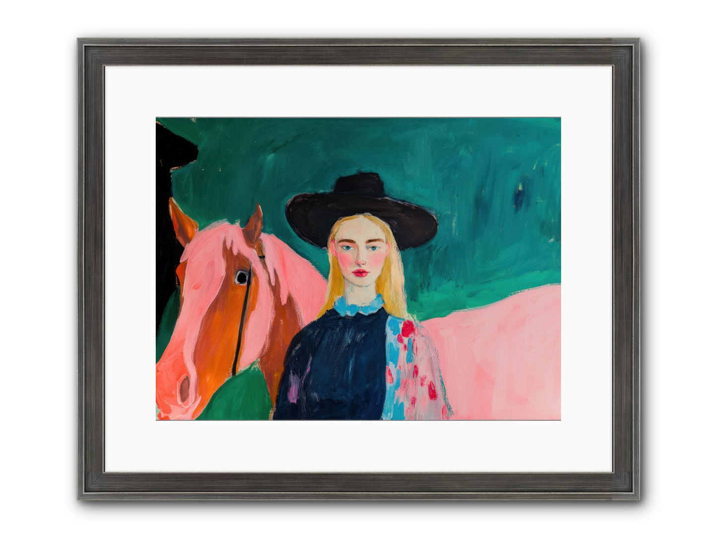 Cactus Bloom Cowgirl Framed Print - Slimwoods Black/Silver 16x12
