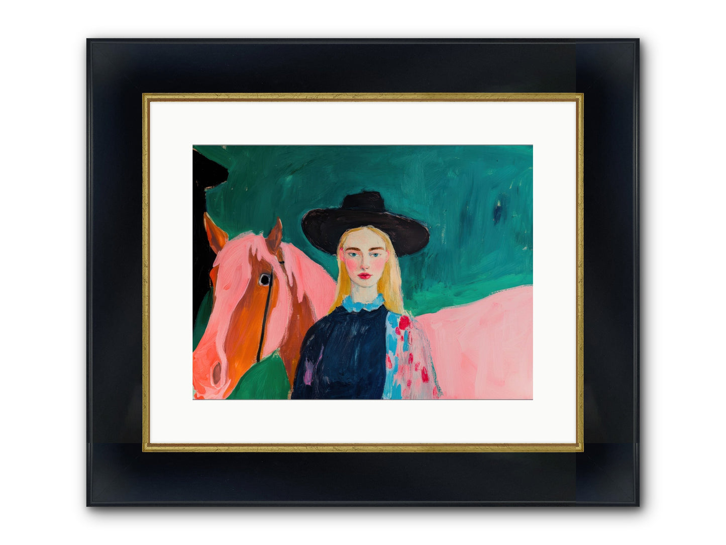 Cactus Bloom Cowgirl Framed Print - Wide Black w/Gold 16x12