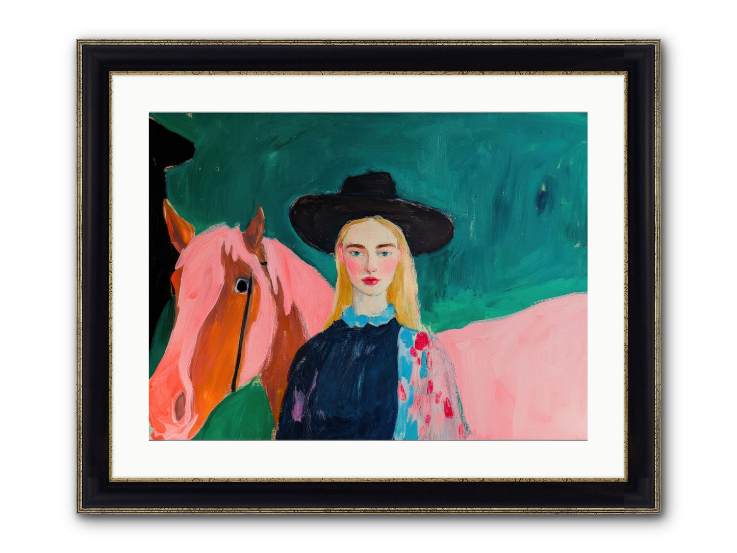 Cactus Bloom Cowgirl Framed Print - Black & Gold 24x18