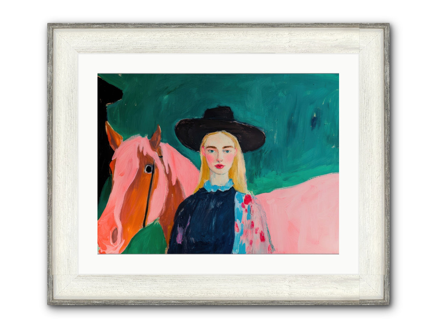 Cactus Bloom Cowgirl Framed Print - Driftwood White 24x18
