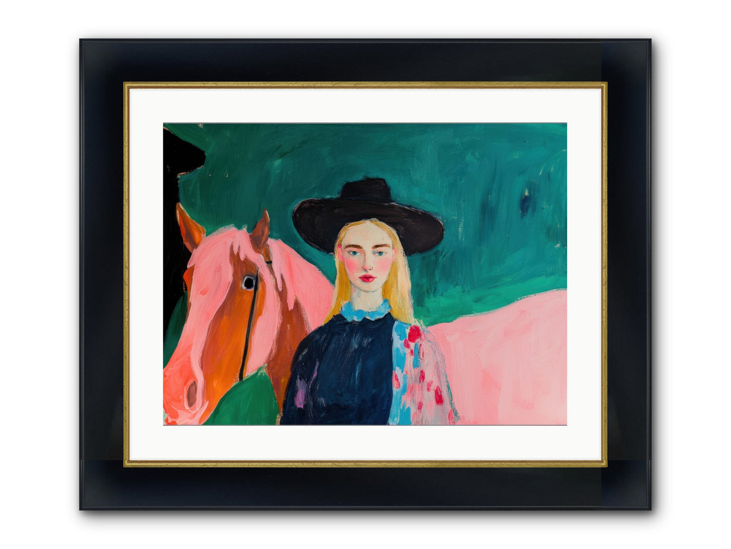 Cactus Bloom Cowgirl Framed Print - Wide Black w/Gold 24x18