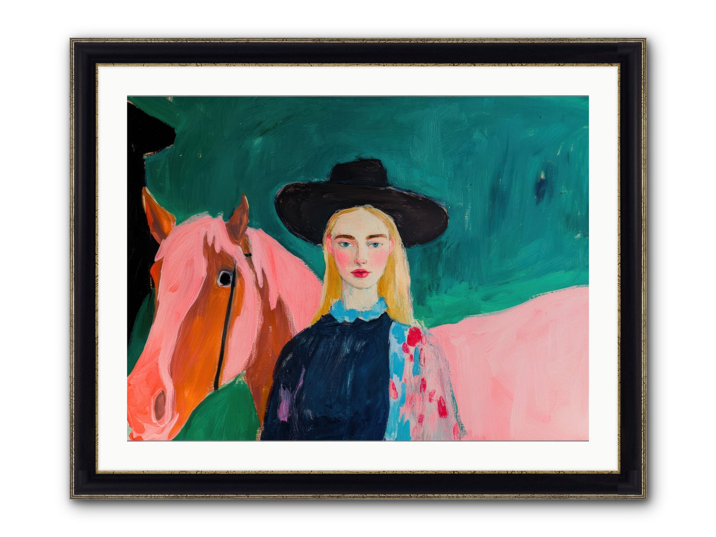 Cactus Bloom Cowgirl Framed Print - Black & Gold 32x24