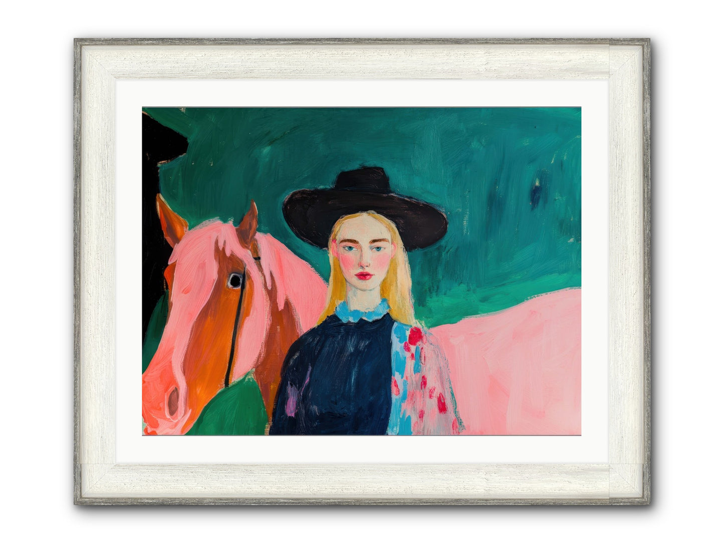 Cactus Bloom Cowgirl Framed Print - Driftwood White 32x24