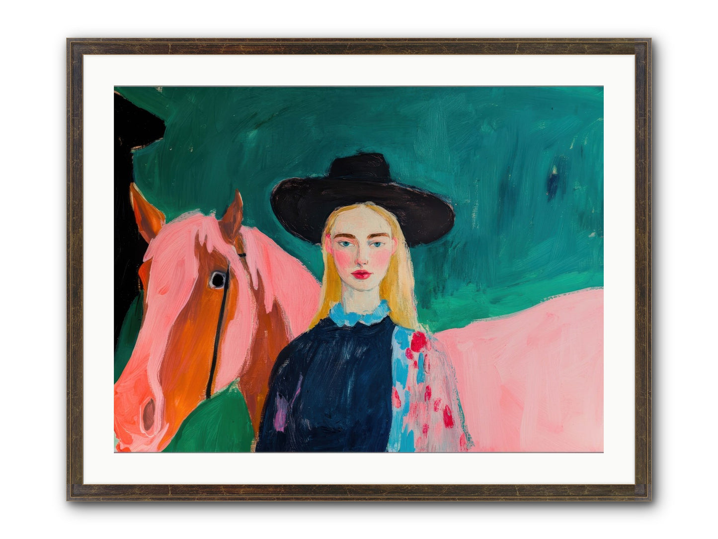 Cactus Bloom Cowgirl Framed Print - Slimwoods Black/Gold 32x24