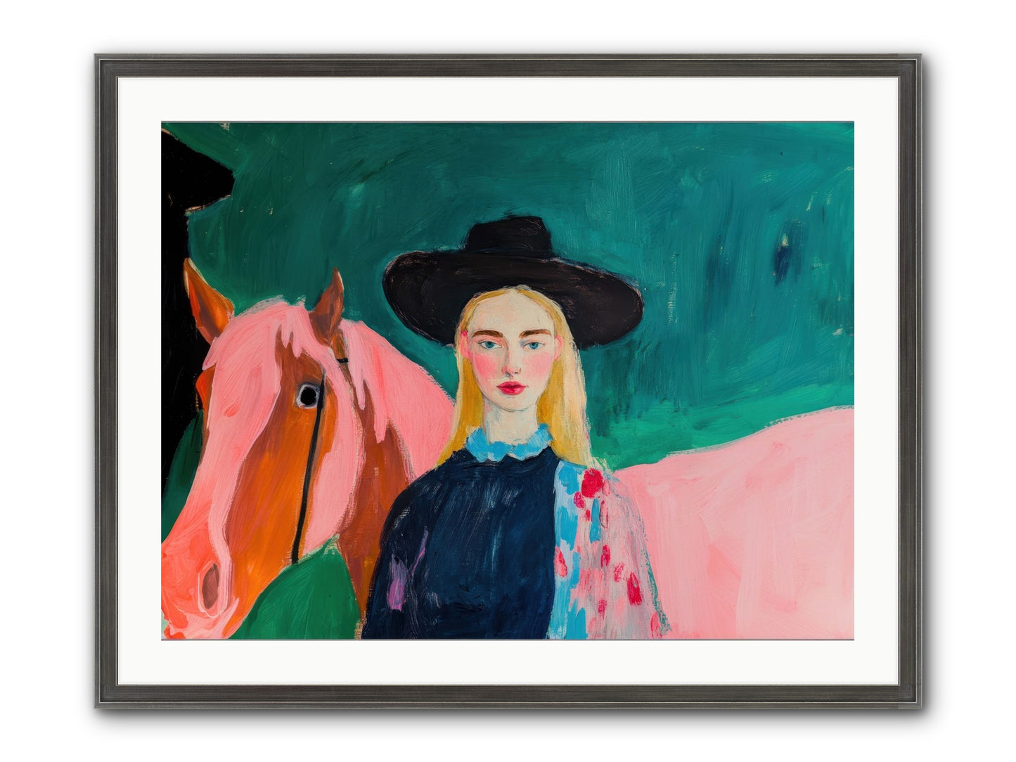 Cactus Bloom Cowgirl Framed Print - Slimwoods Black/Silver 32x24